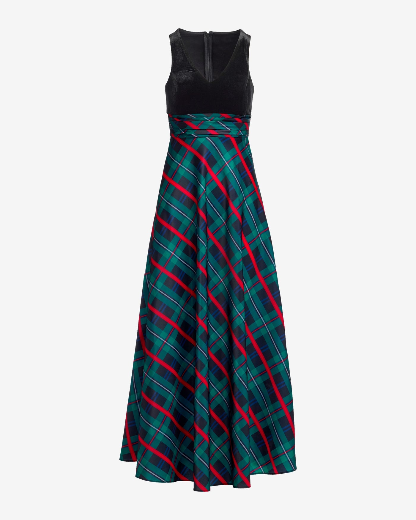 Velvet Bodice Plaid Gown Multi