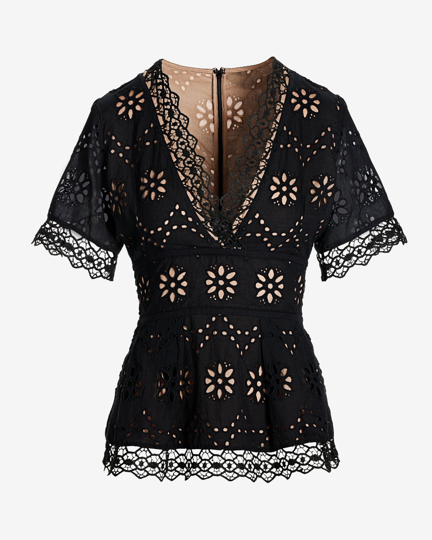 Exploded Eyelet Peplum Blouse Black