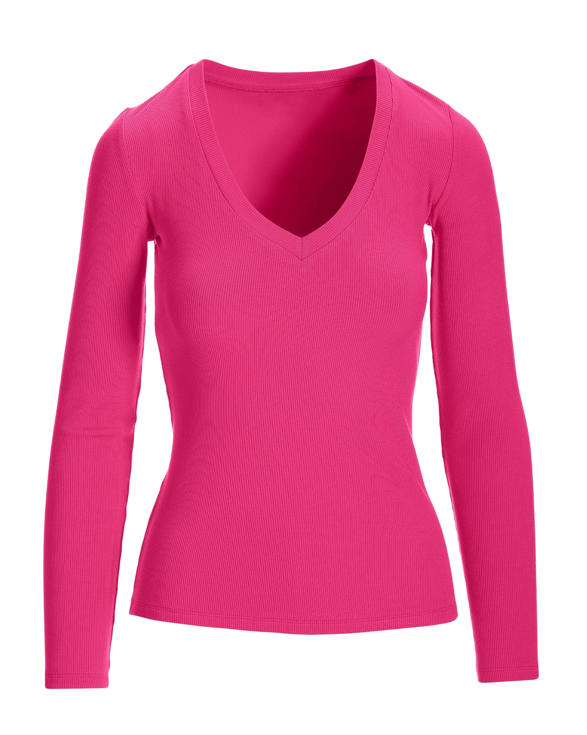 So Essential Ribbed V Neck Long Sleeve Top Pink Peacock