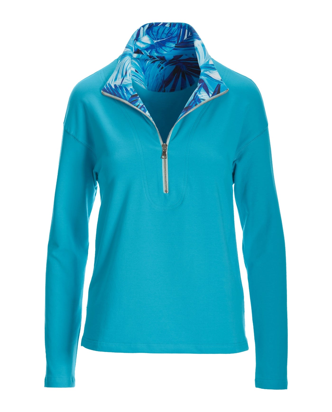 French Terry Half Zip Print Collar Sweatshirt Blue Grotto