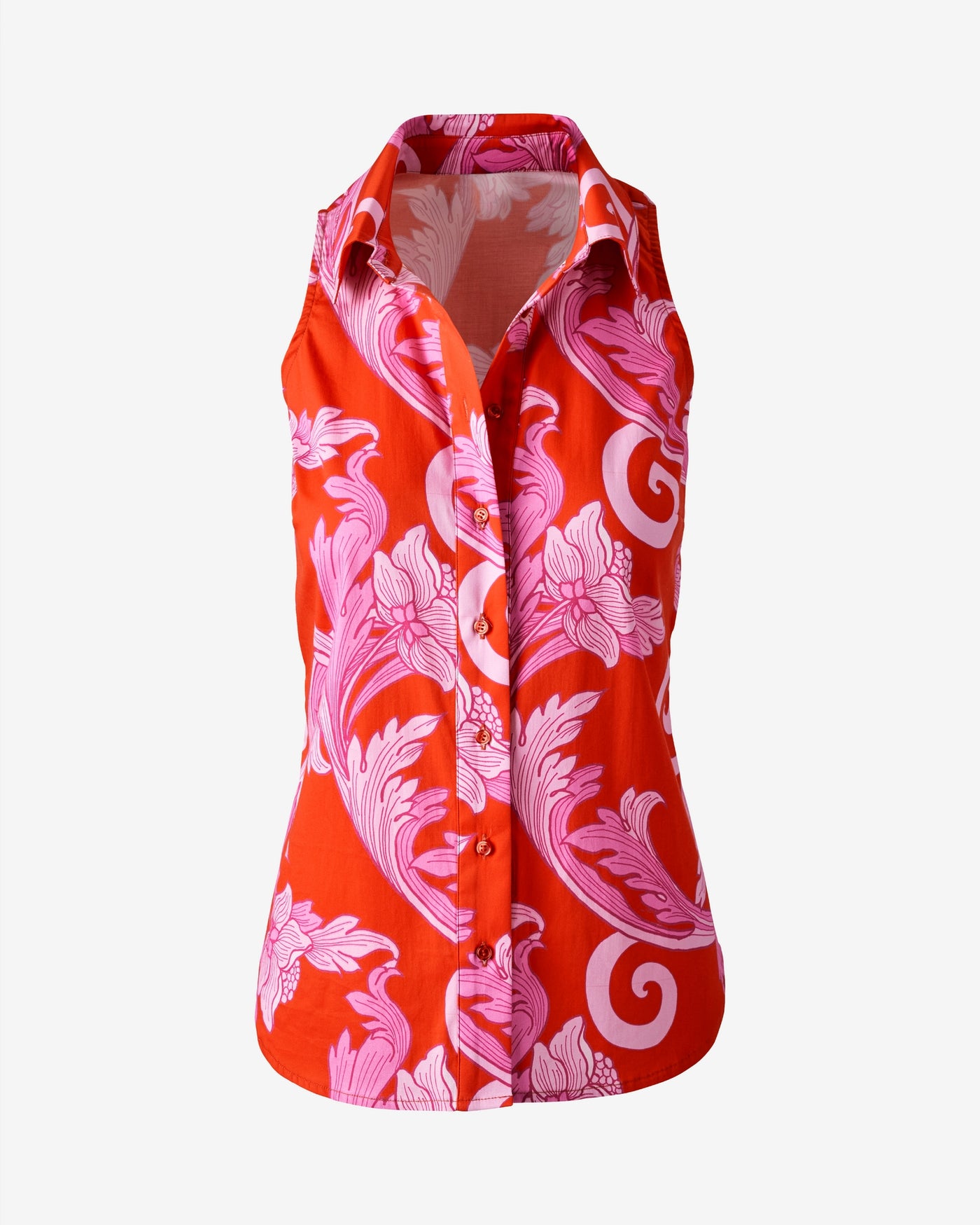 Printed Sleeveless Button Up Shirt Sunset Fleurs