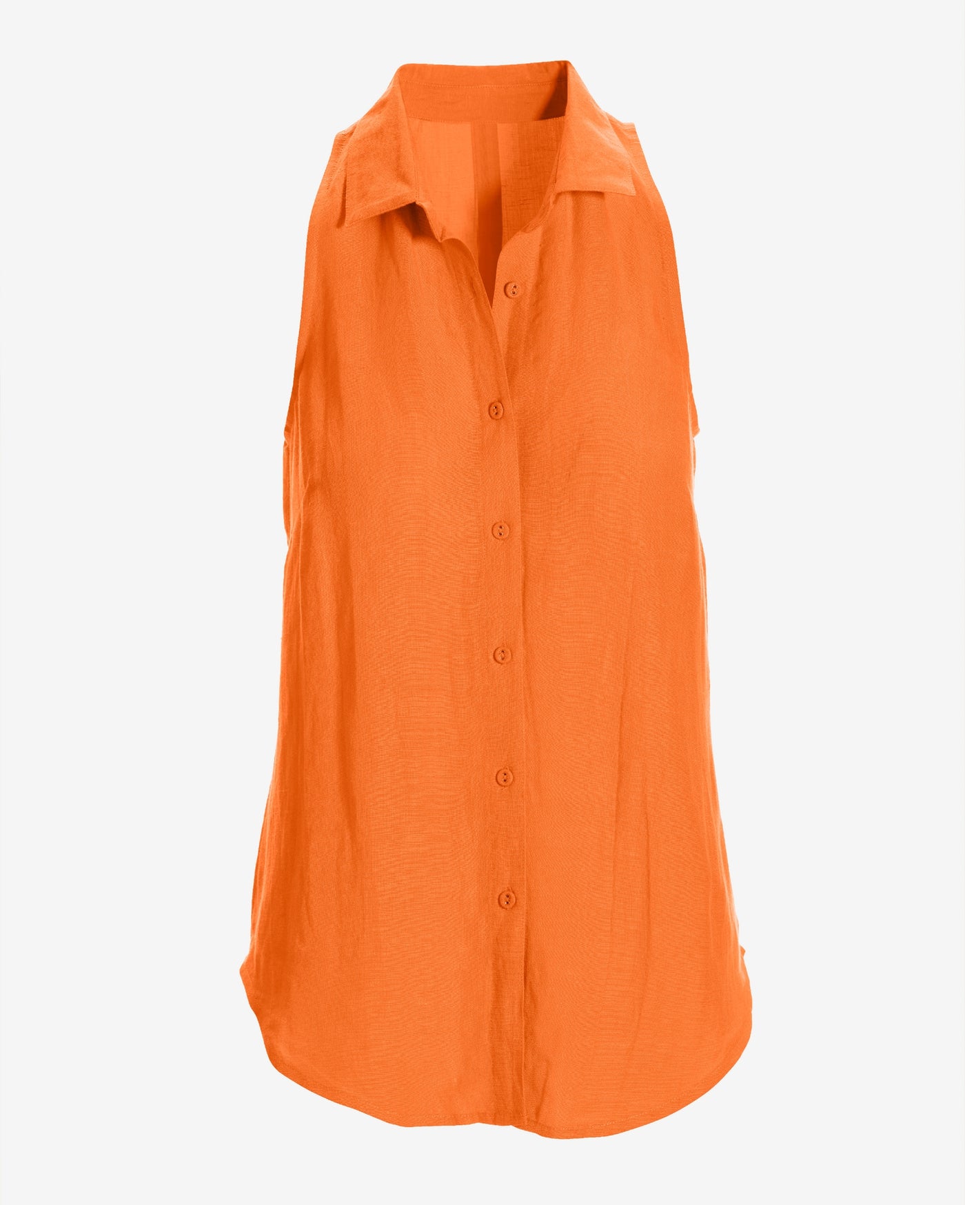 Linen Sleeveless Button-Front Shirt Nectarine