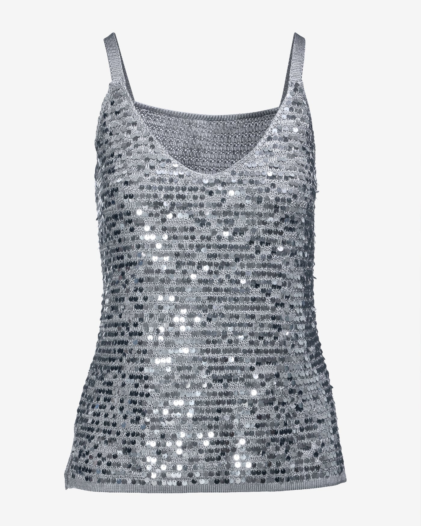 Sequin V-Neck Sweater Tank Silver