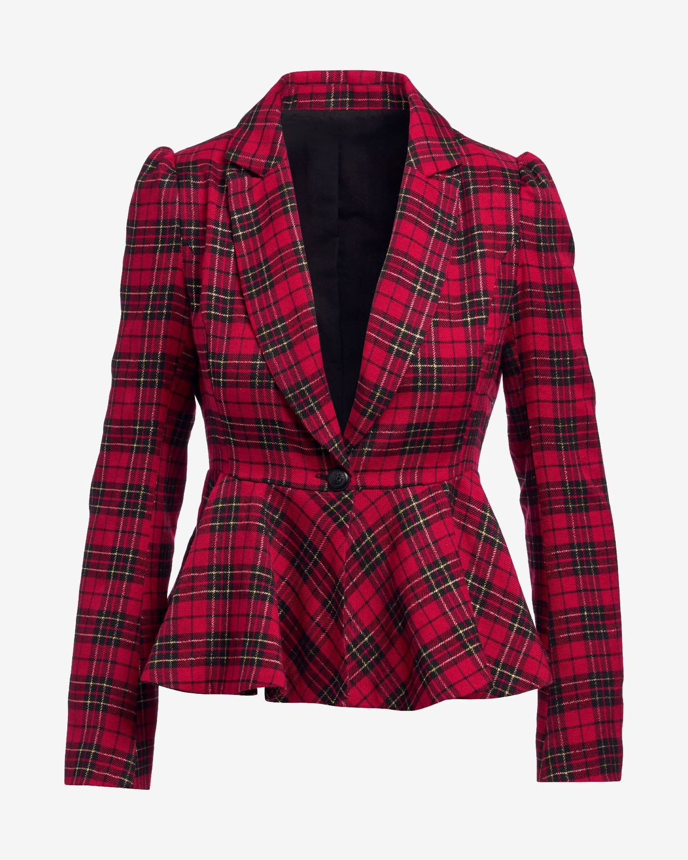 Shimmer Plaid Peplum Single Button Blazer Red Multi