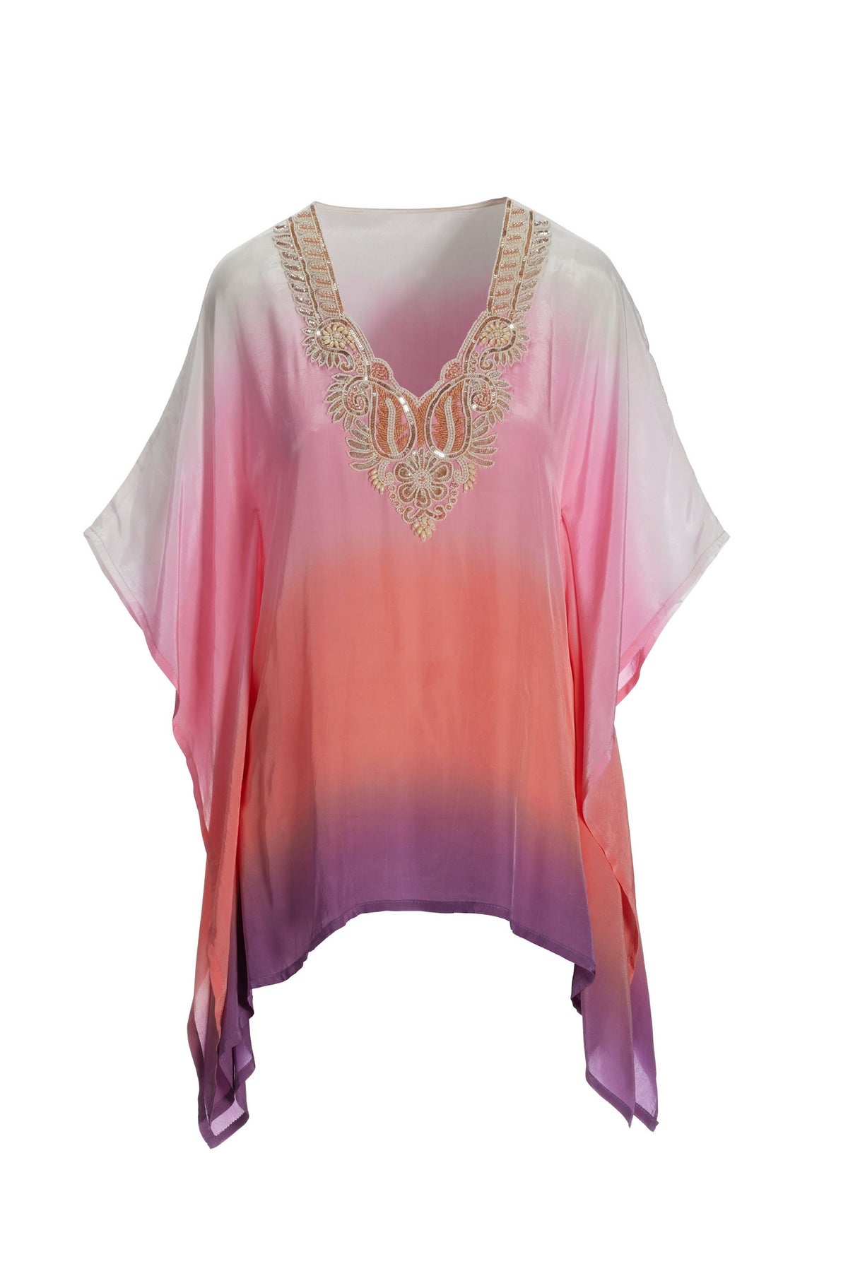 Embellished Ombre Tunic Top Pink Multi