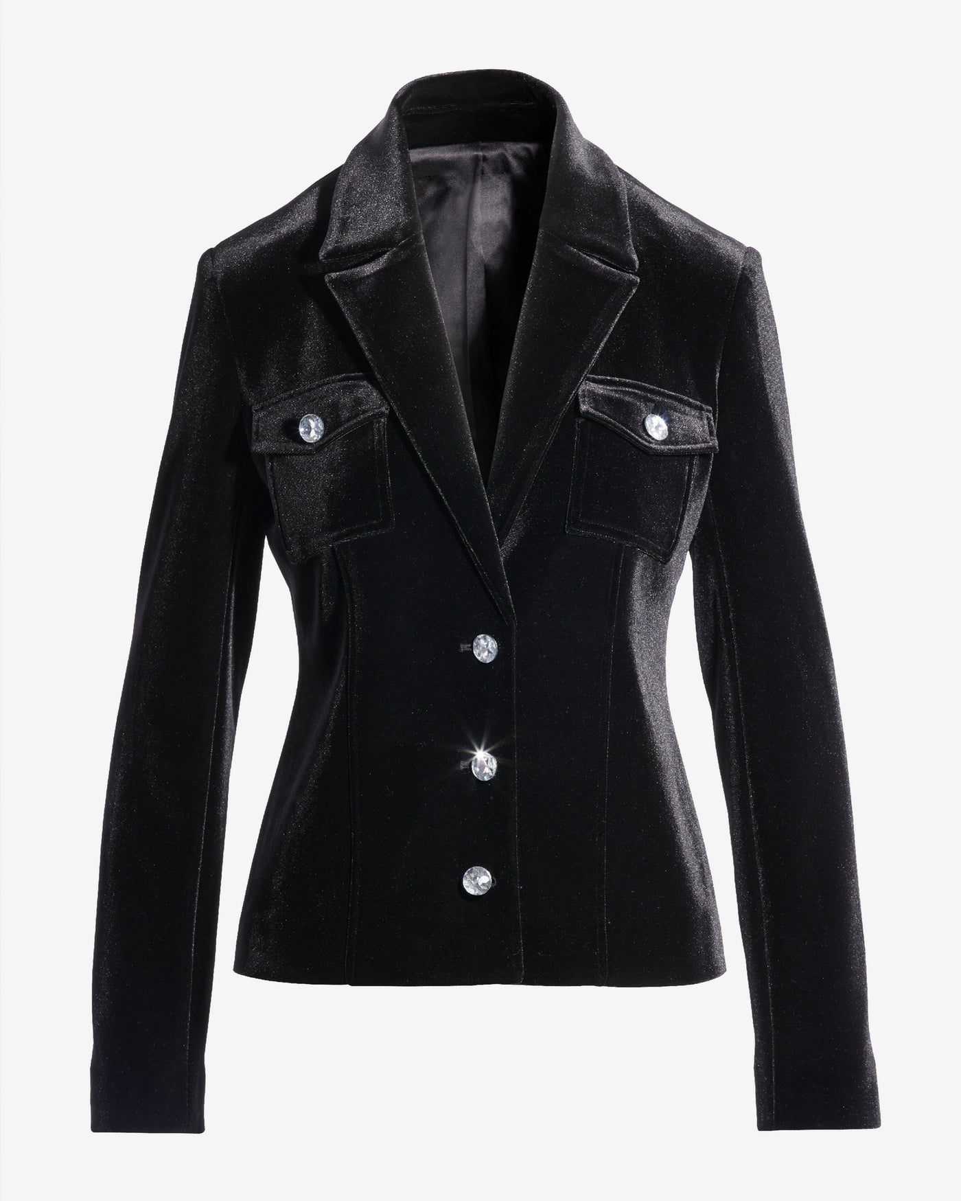 Crystal Button Velvet Jacket Black