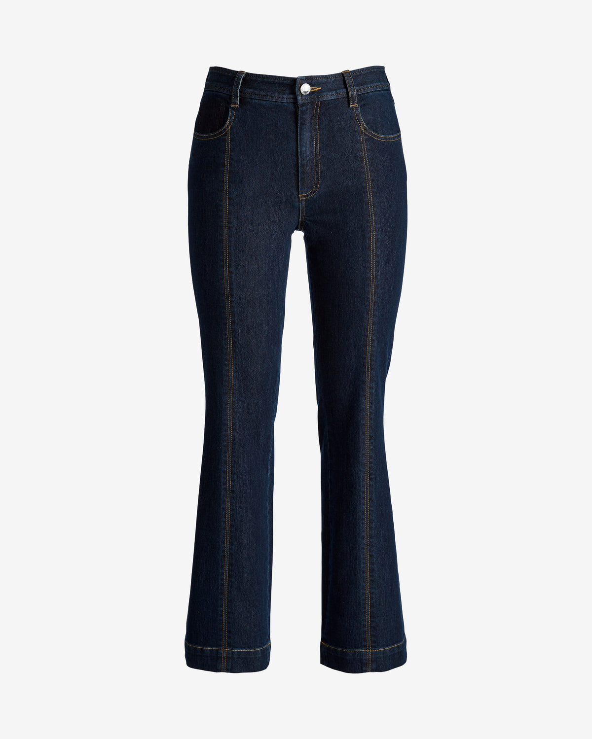 Contrast Stitch Kick Flare Ankle Jean Dark Wash Denim
