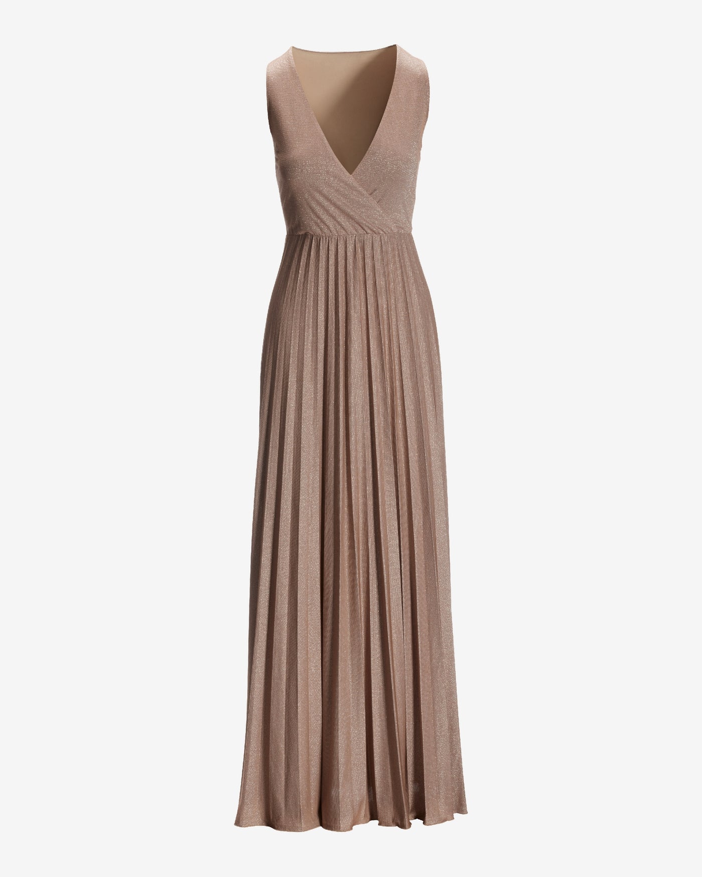 Shimmer Knit Pleated Maxi Dress Tan