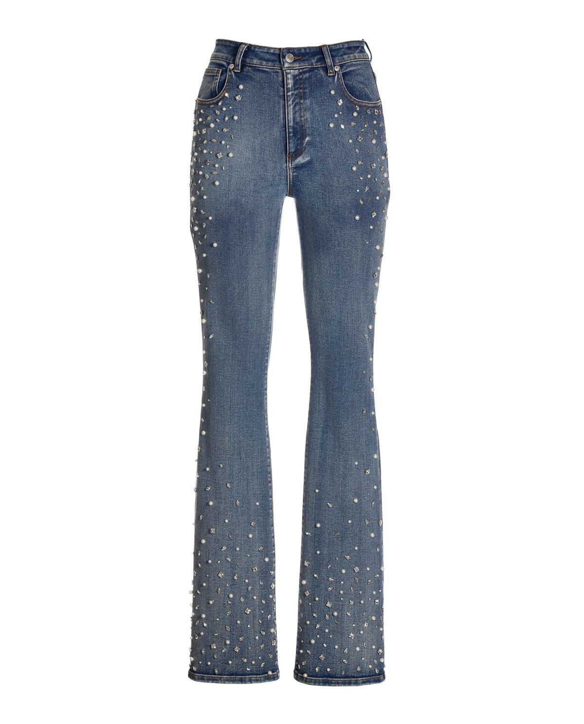Monterey High Rise Scattered Pearl and Crystal Embellished Bootcut Jean Light Acid Wash