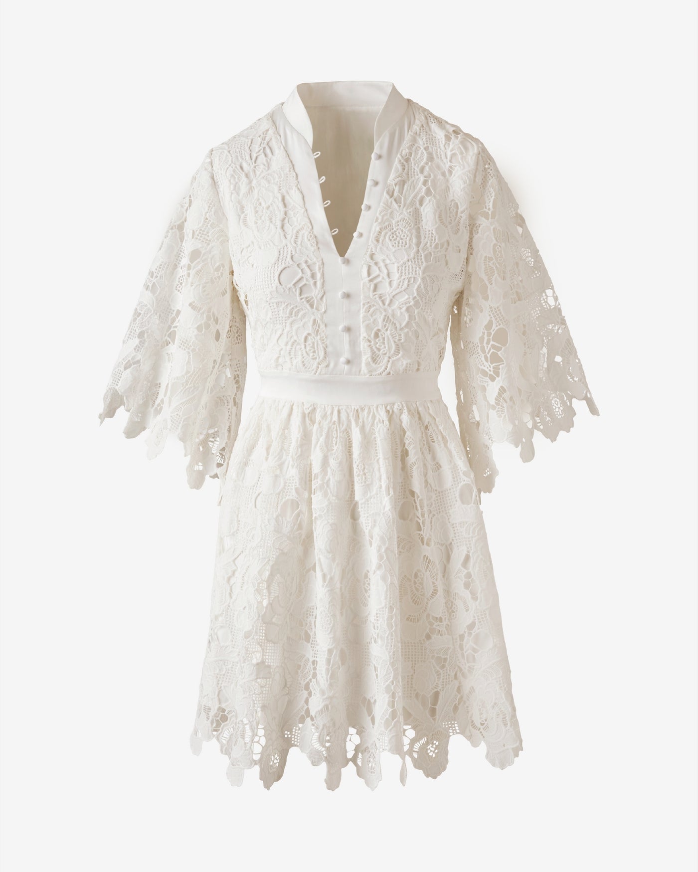 Button Up Eyelet Lace Dress Off White
