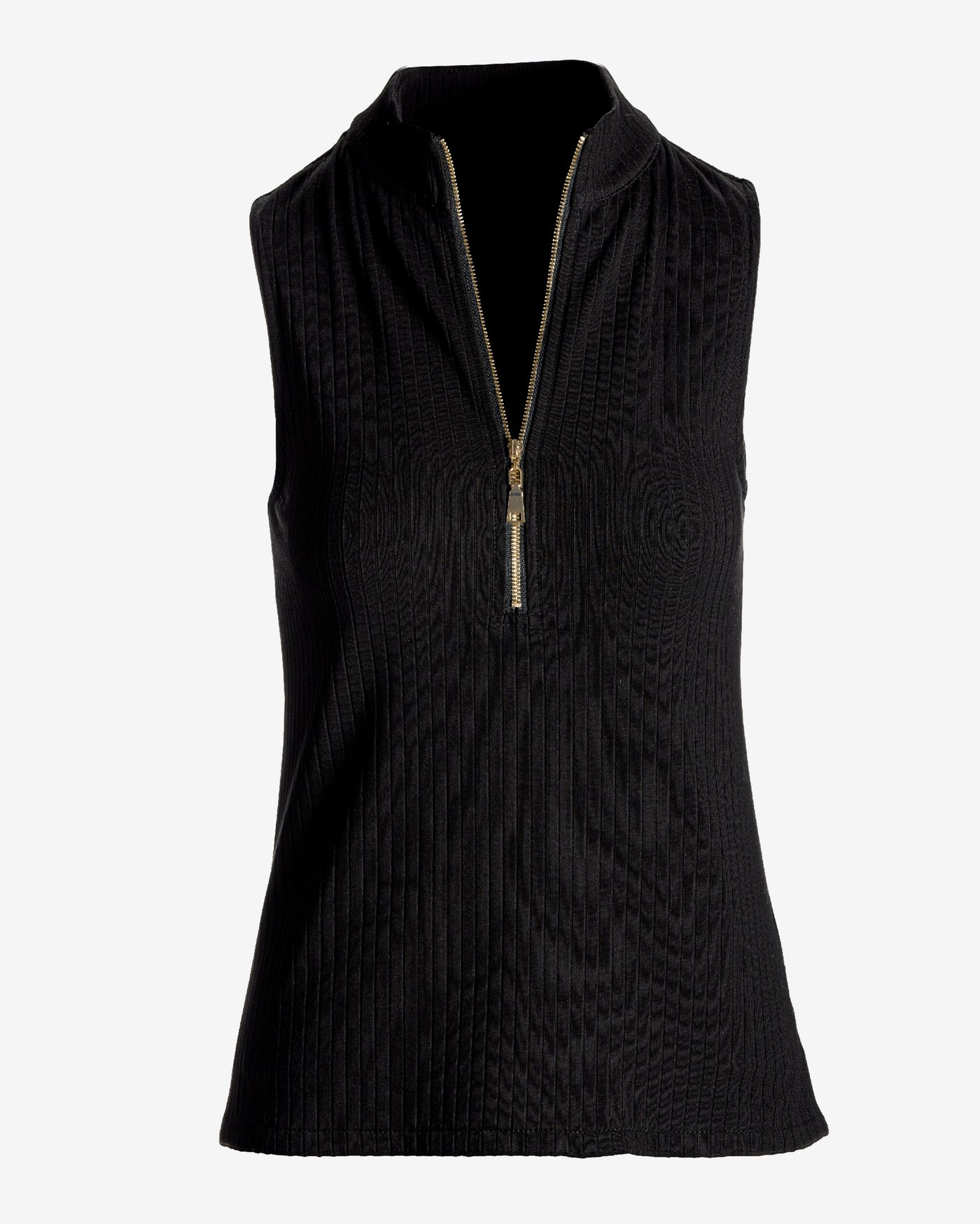 Ribbed Half Zip Up Tank Proper Black