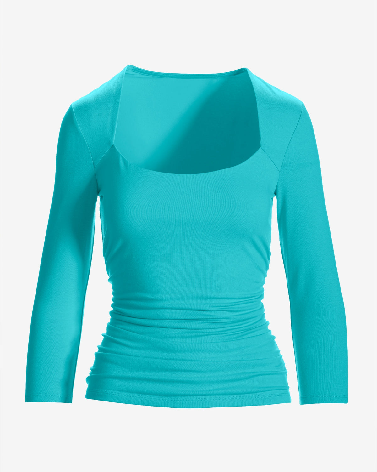 So Sexy Ruched 3/4 Sleeve Scoop Neck Top Blue Radiance