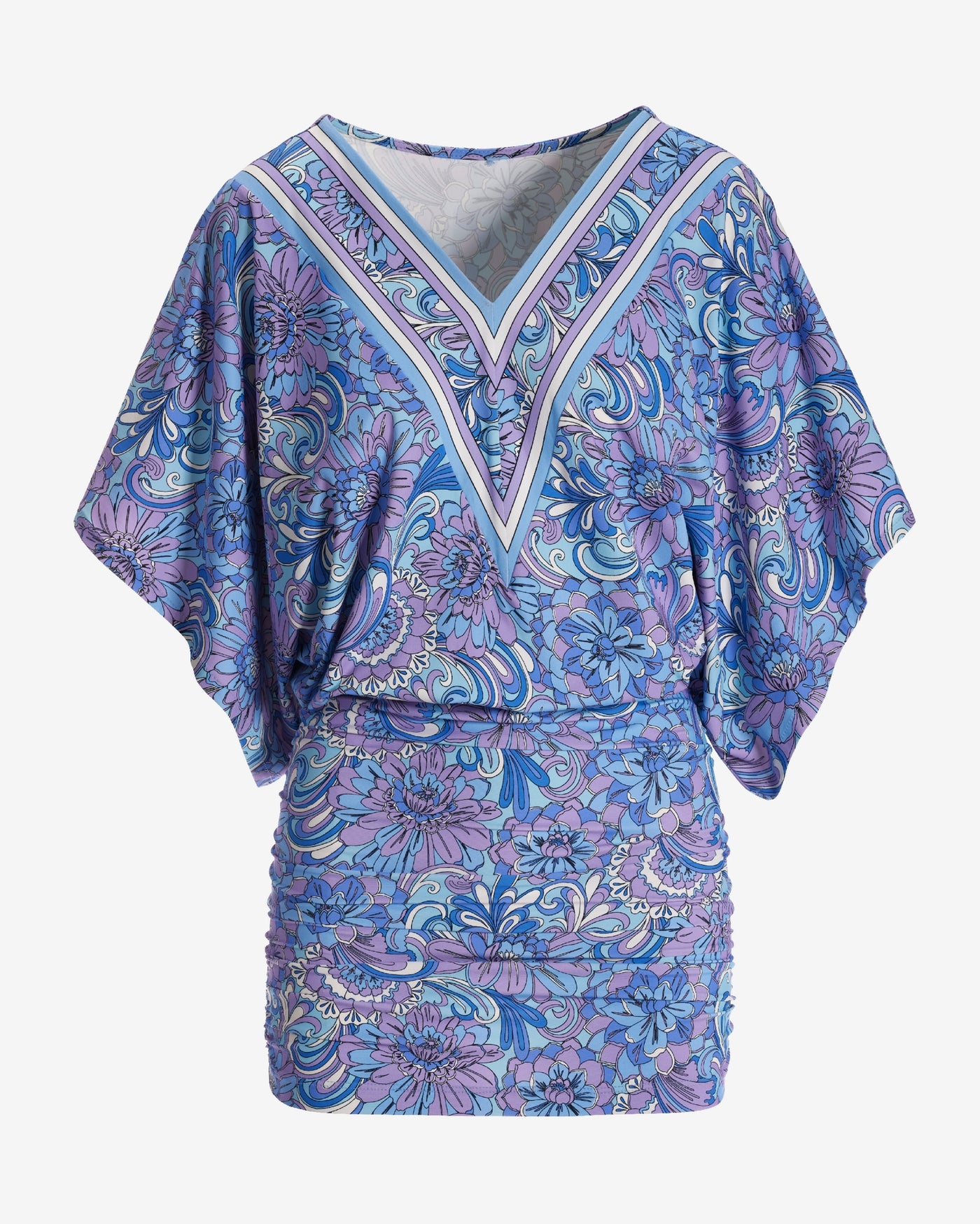 Swim Sense Exploded Blooms V Neck Ruched Coverup Blue