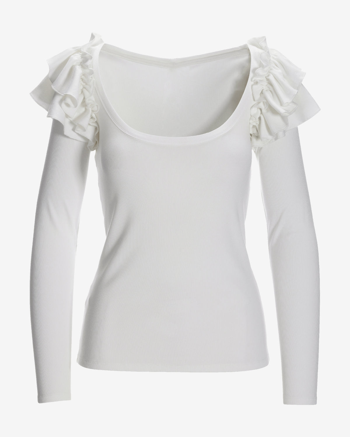 So Essential Ruffle Ribbed Long Sleeve Top White