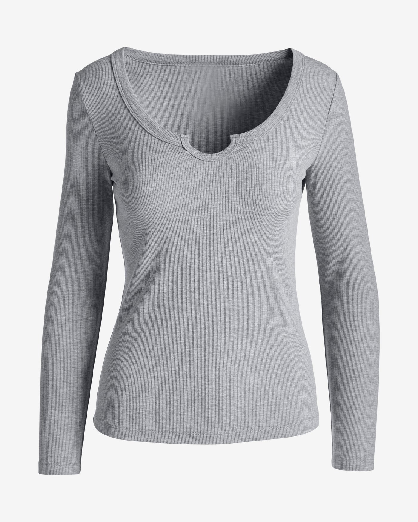 So Essential Notch Knit Long Sleeve Knit Top Heather Gray