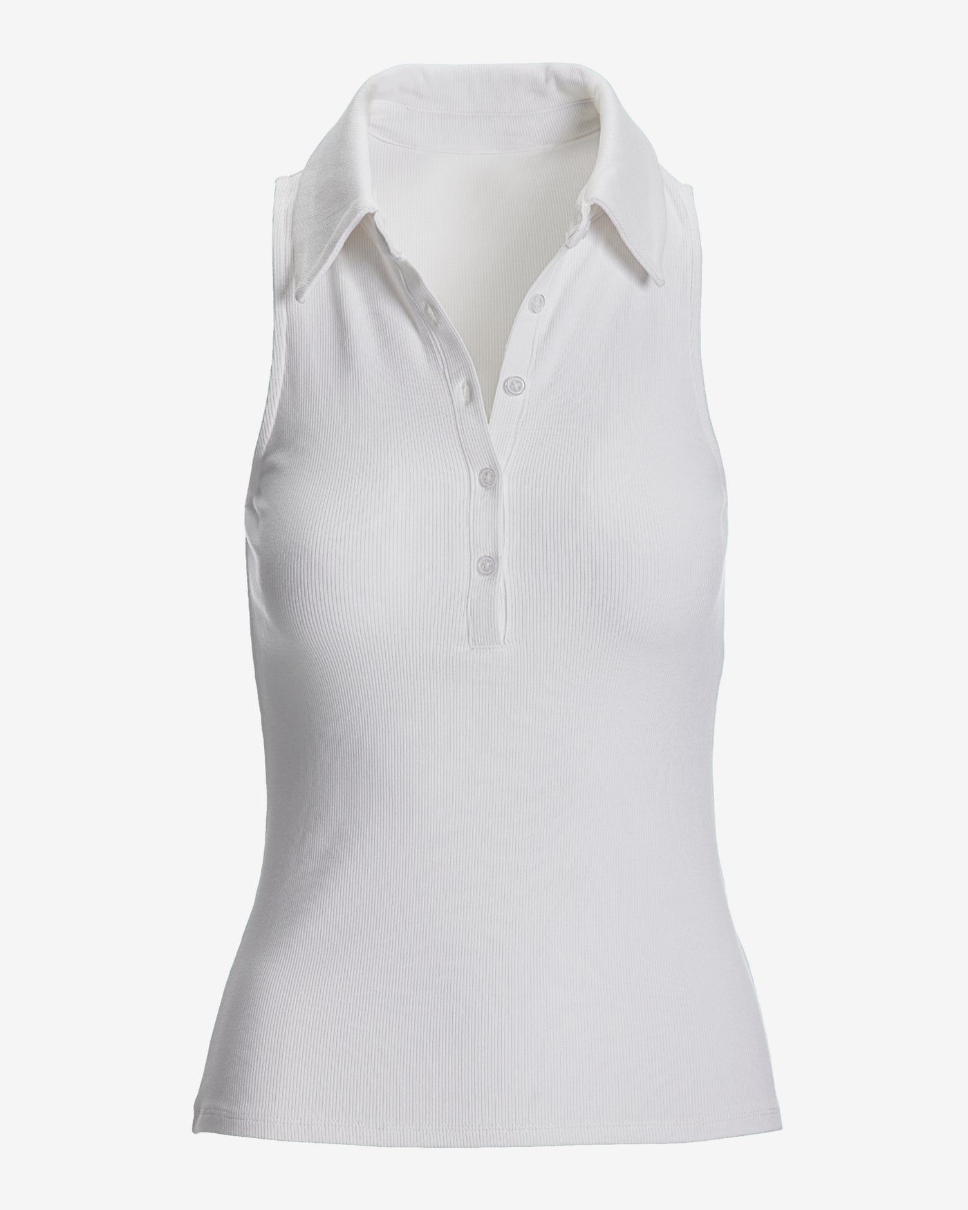 So Essential Ribbed Henley Collared Tank White