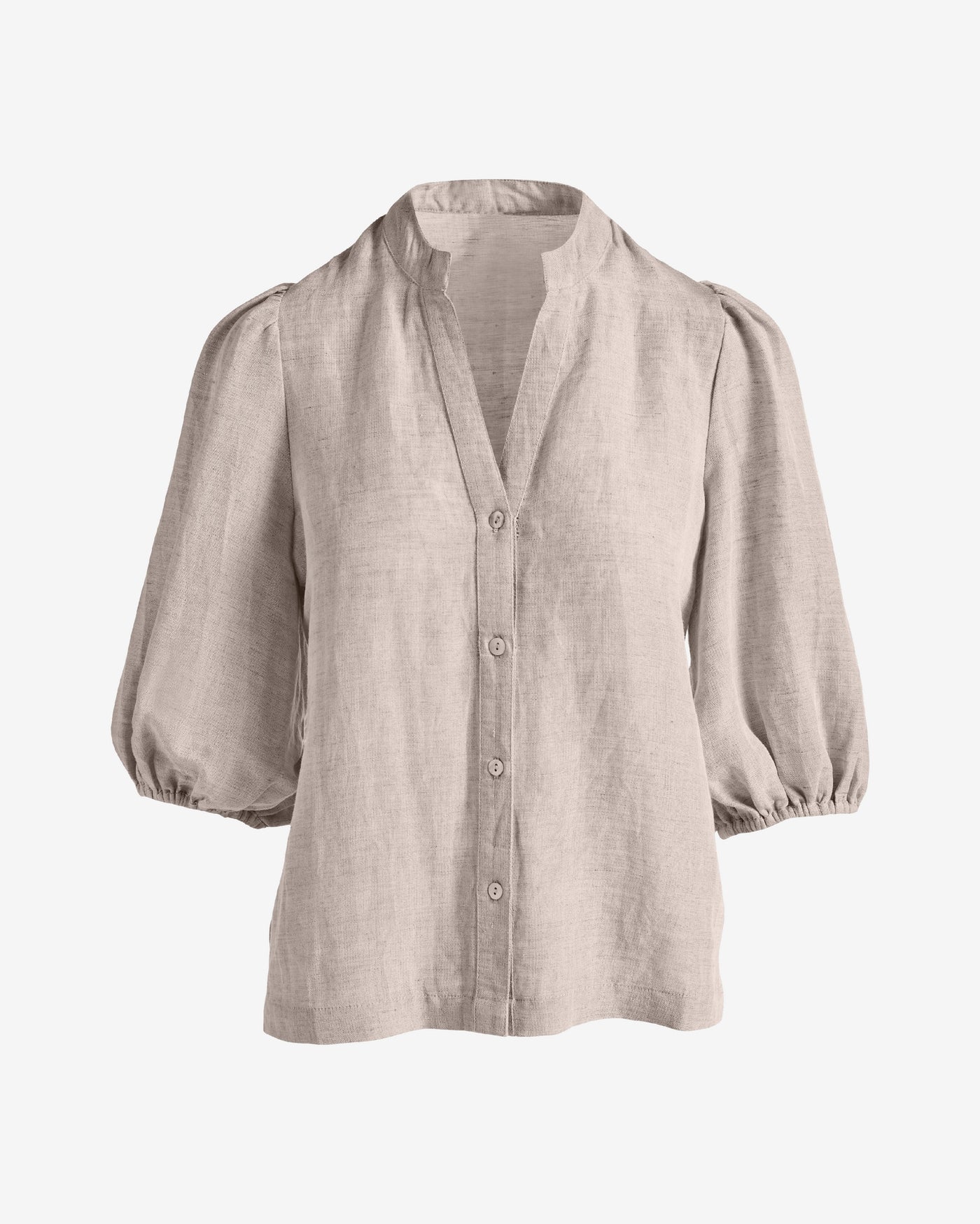 Linen Puff Sleeve Button Up Blouse Flax