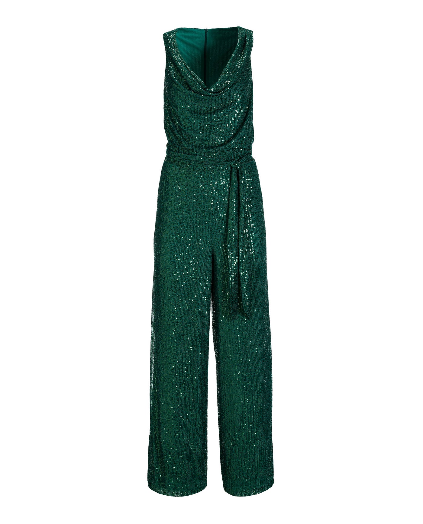 Sequin Cowl Neck Jumpsuit Deep Emerald