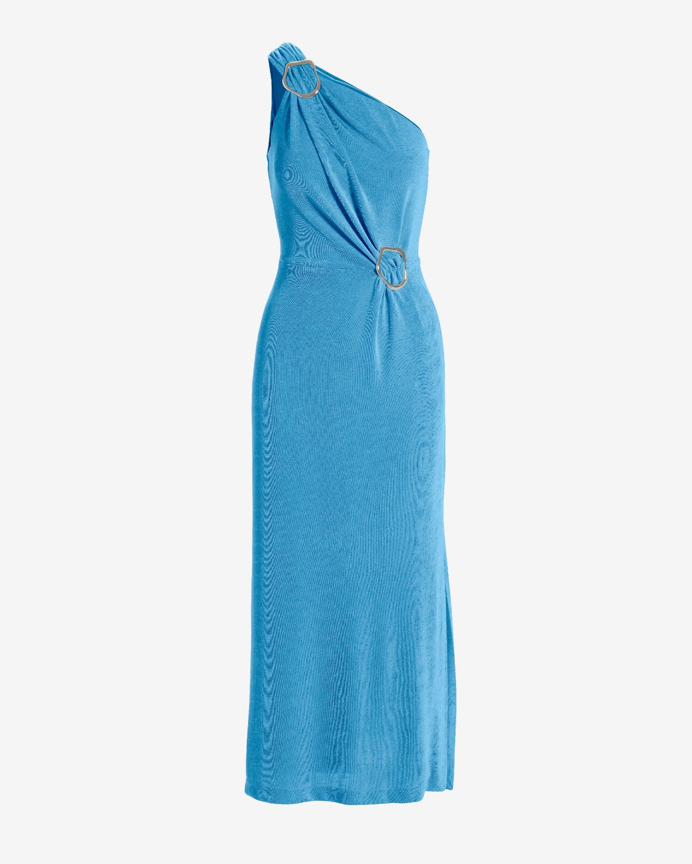 Hardware Detail One Shoulder Knit Dress Malibu Blue