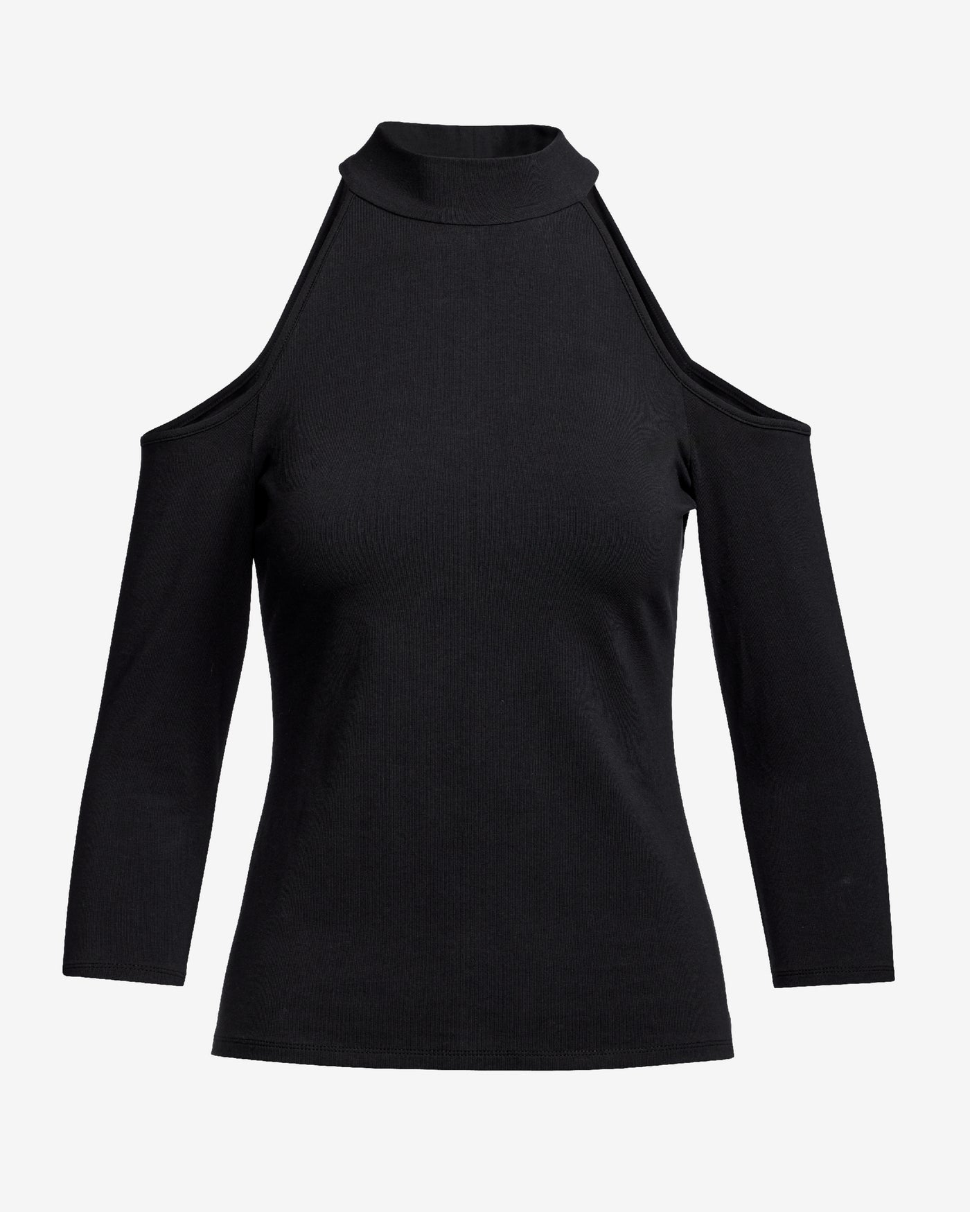 So Sexy Mock Neck Cold Shoulder Top Proper Black