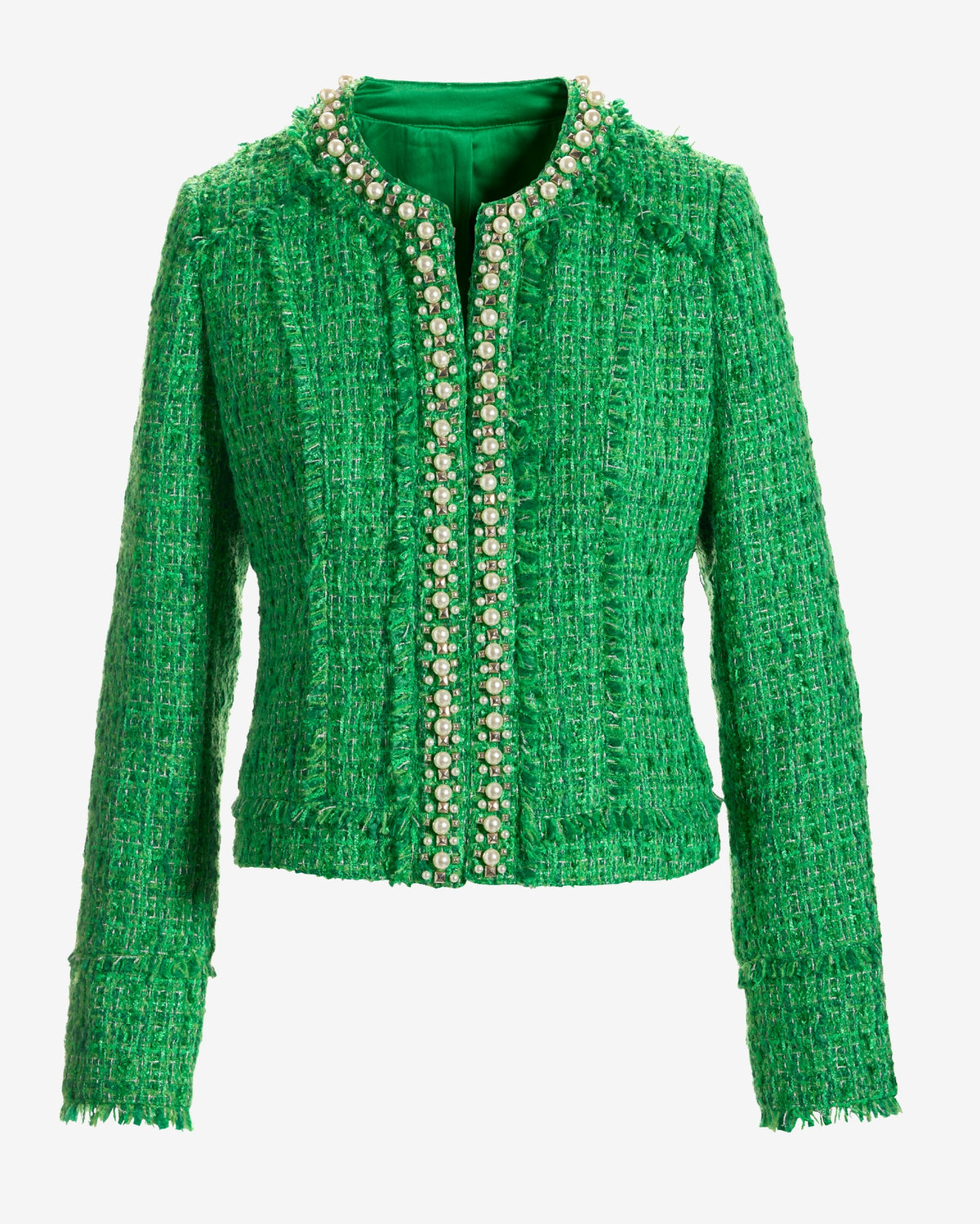 Pearl Trim Tweed Jacket Green