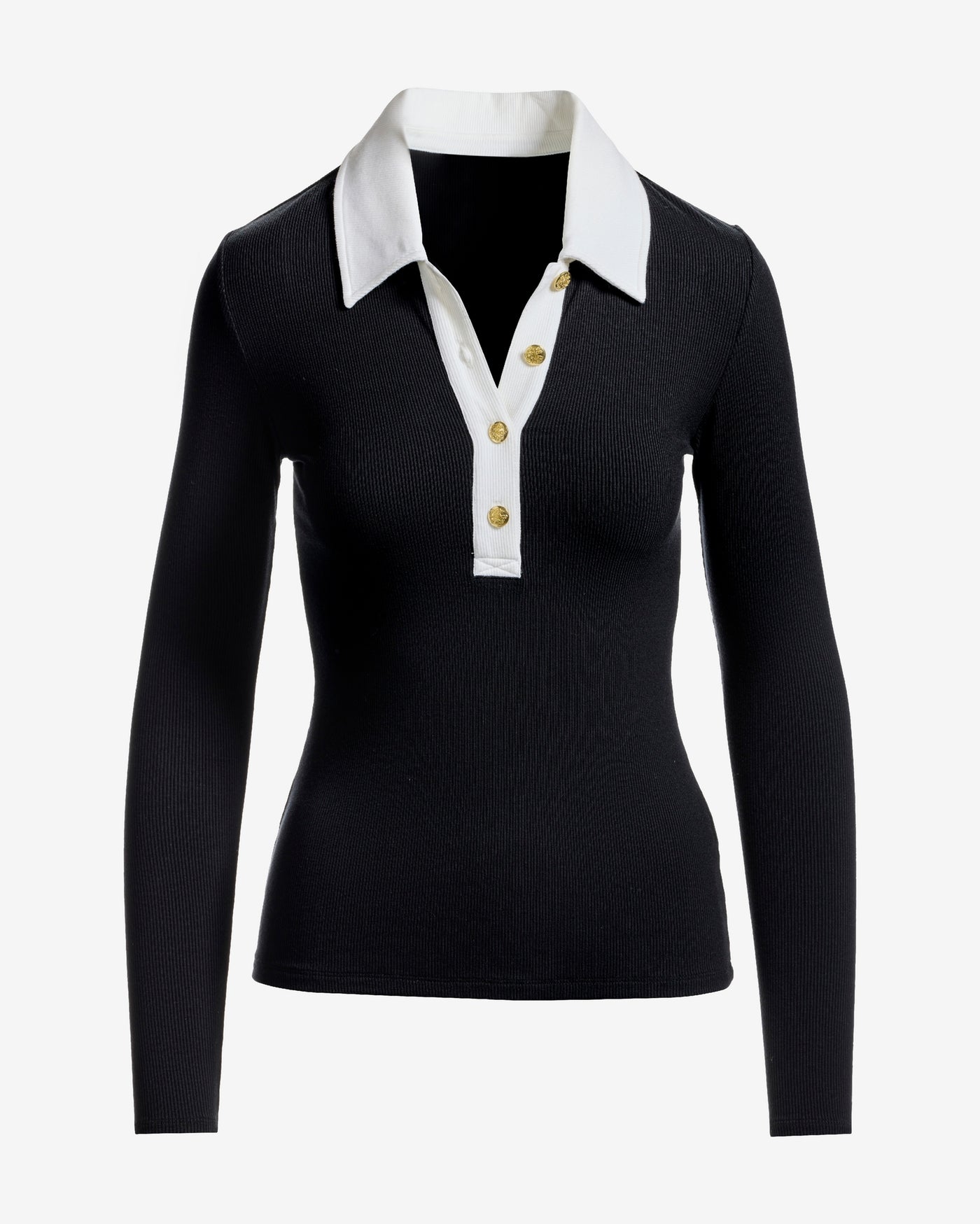 So Essential Collared Color-Block Knit Top Black/White