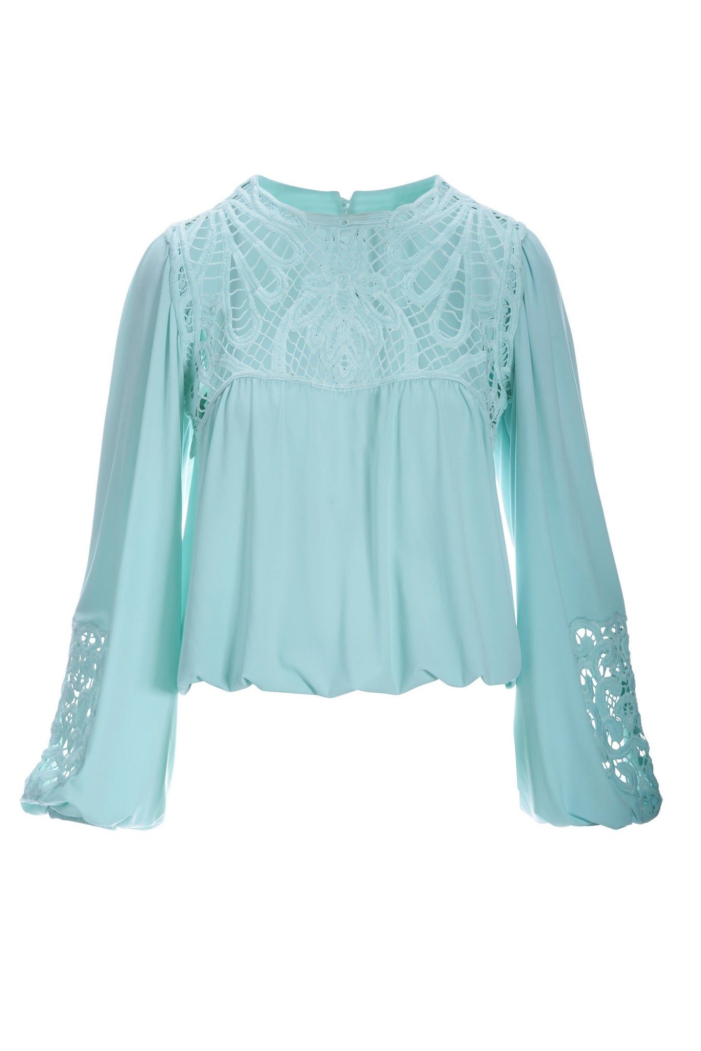 Lace Inset Blouson Knit Top Airy Blue