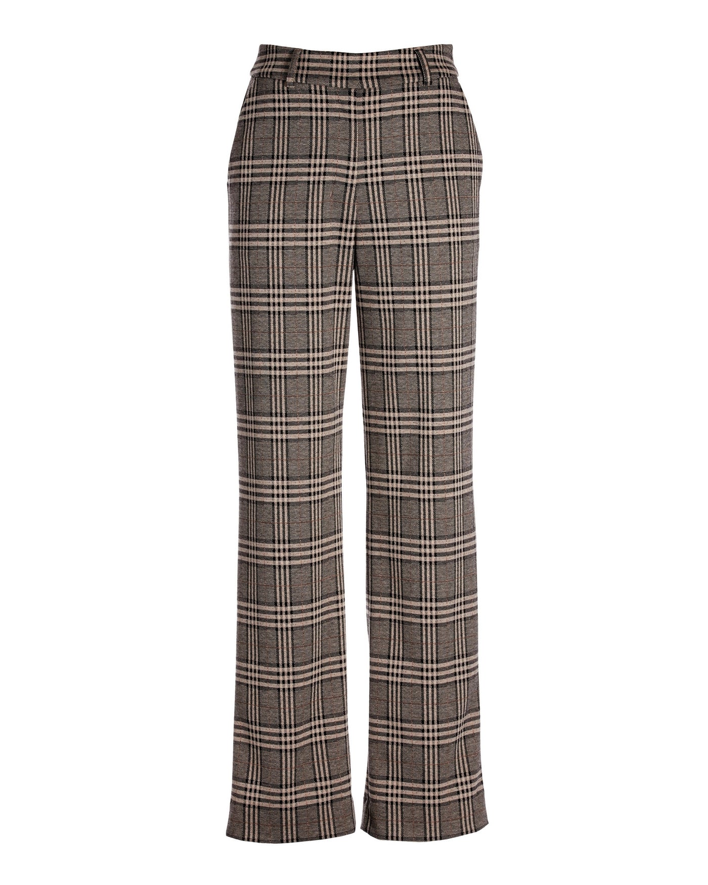 Malibu Shimmer Plaid Wide Leg Trouser Pant Tan/Black Multi