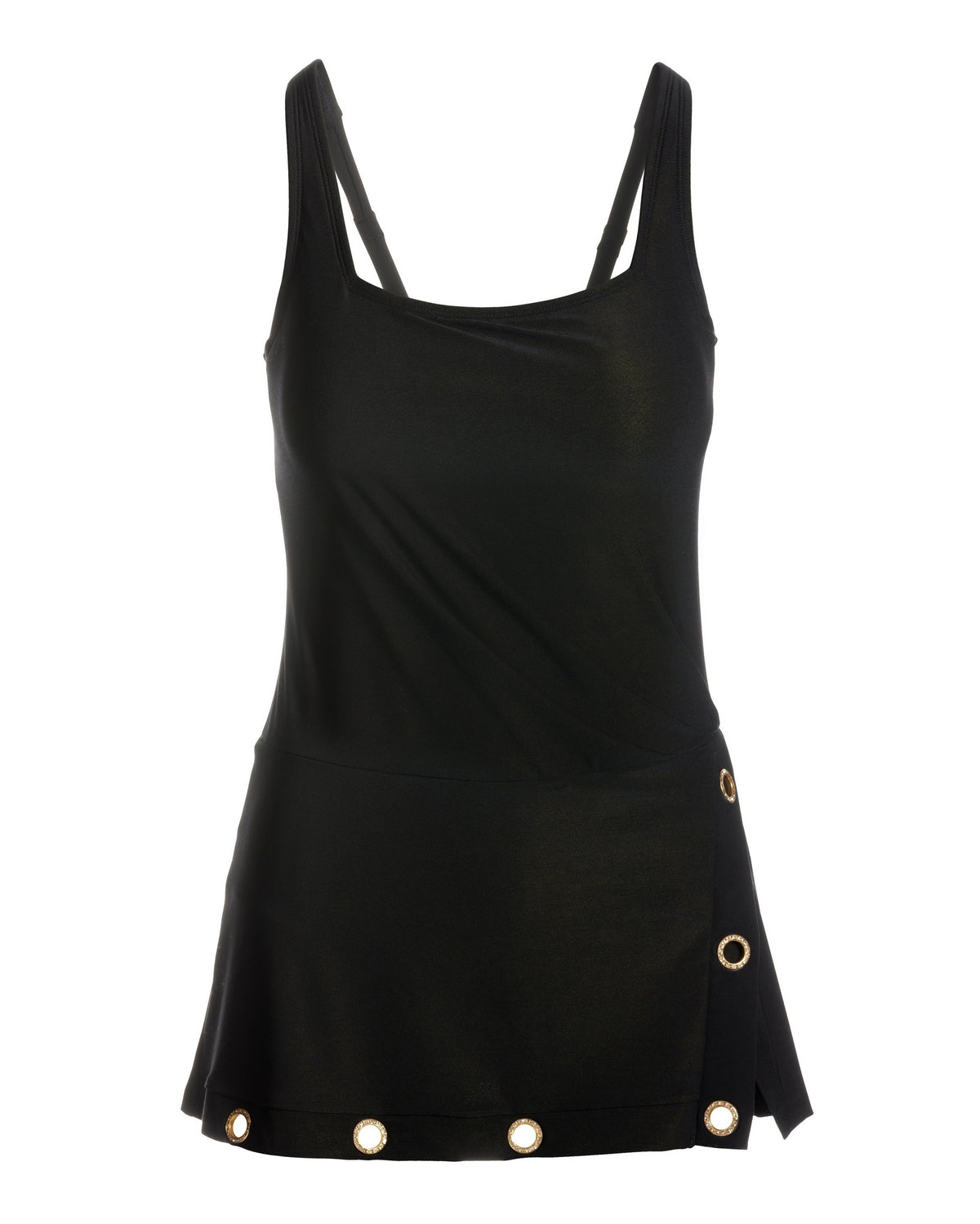 Crystal Grommet Square-Neck Swim Dress Black