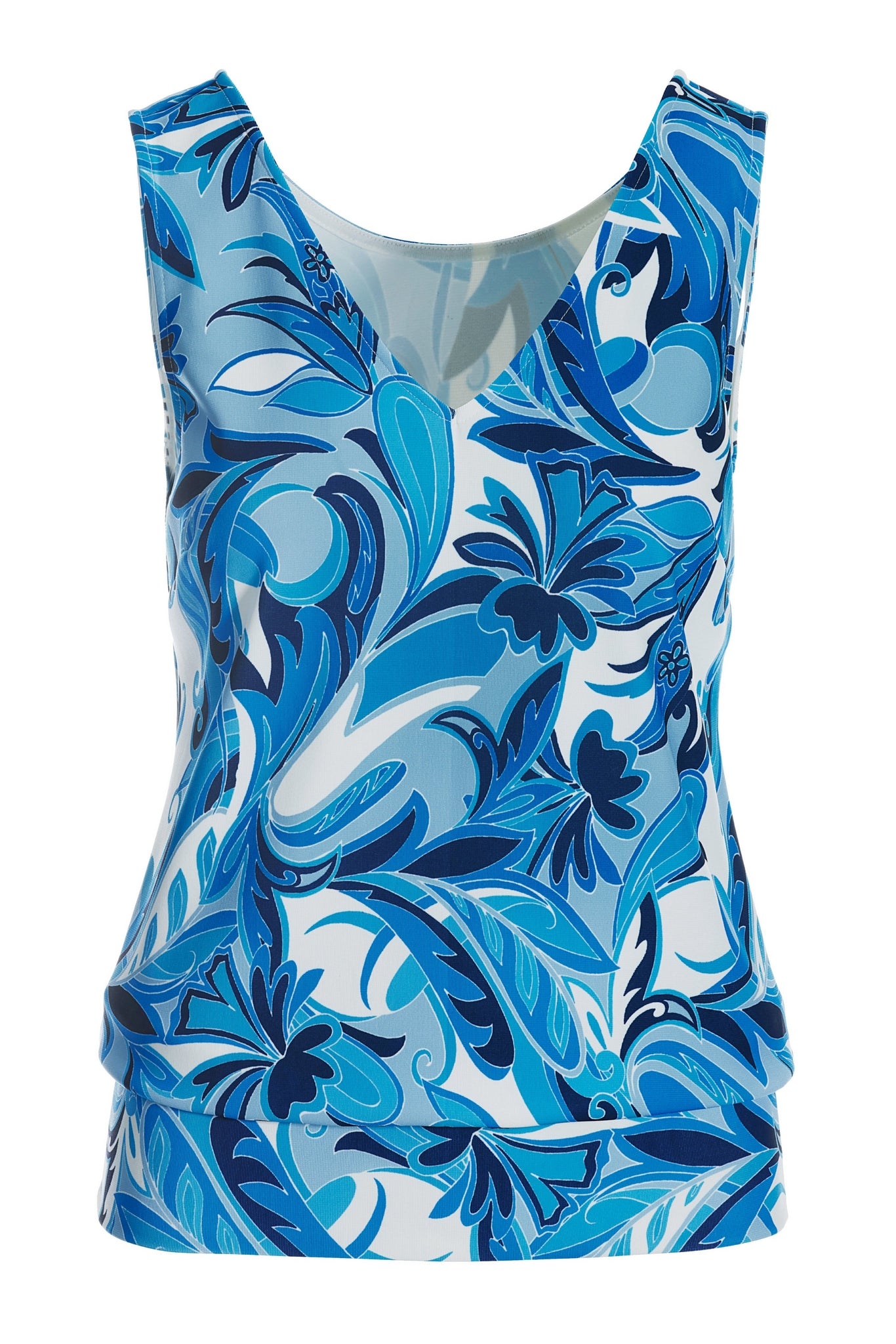 Beyond Travel Islamorada Sleeveless V-neck Blouson Top Blue Multi