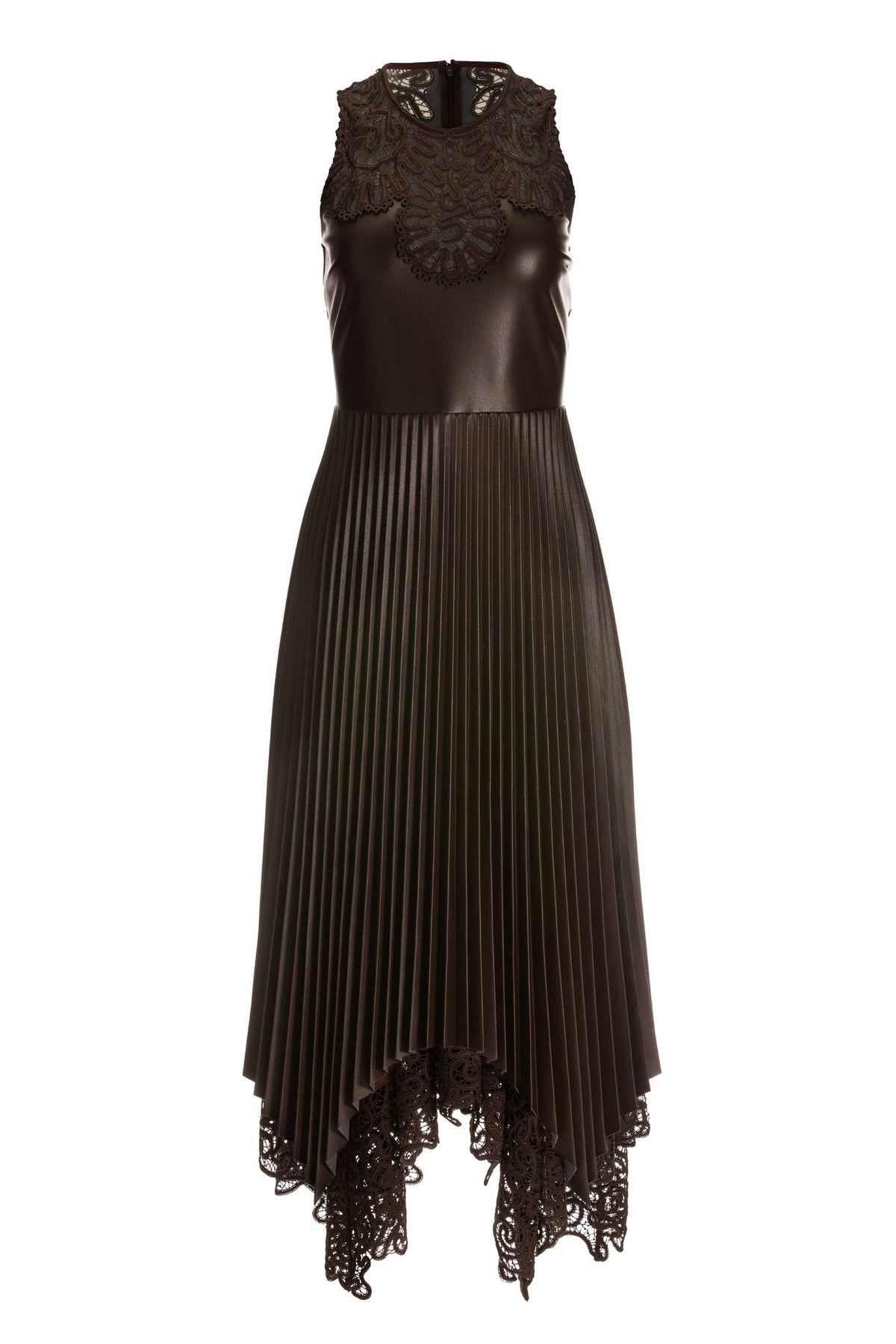 Sleeveless Faux Leather Midi Brown