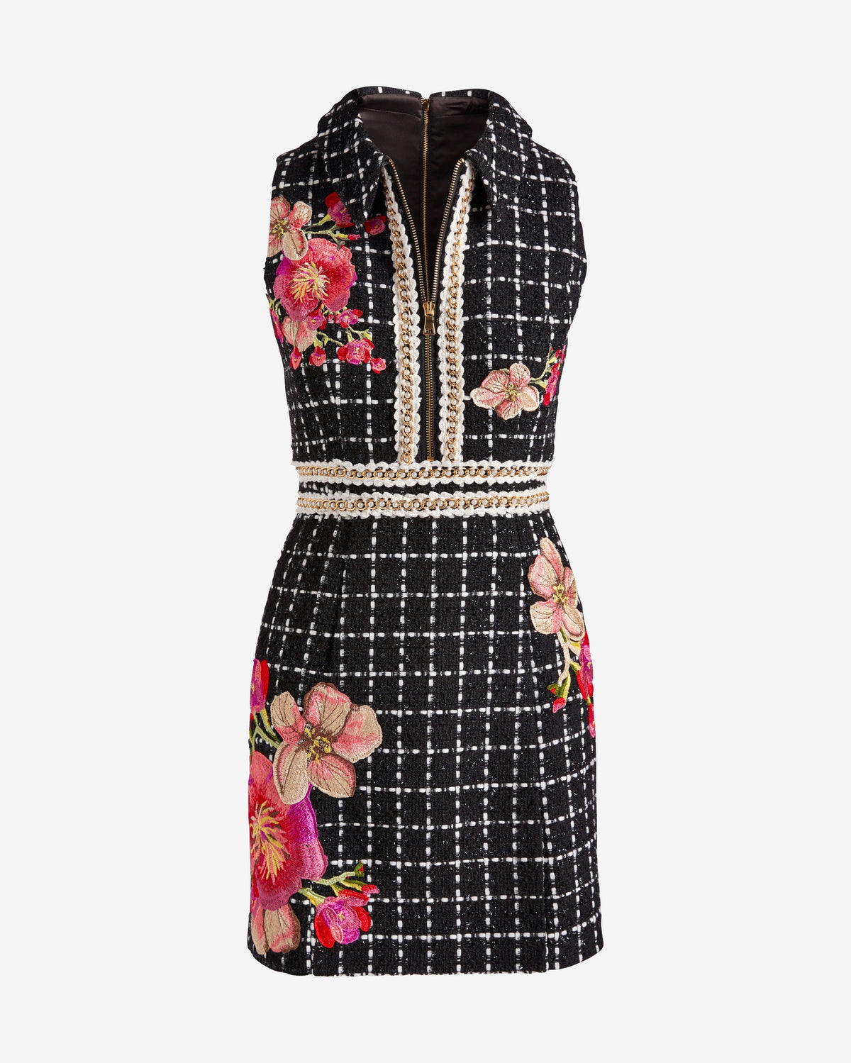 Floral Applique Tweed Sheath Dress Multi