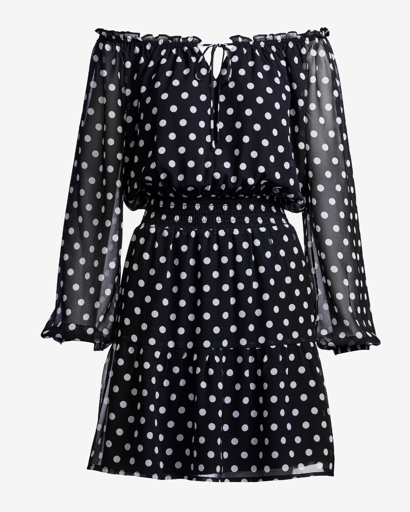 Polk-a-Dot Shoulder Skimming Smocked Waist Dress Stunning Spots
