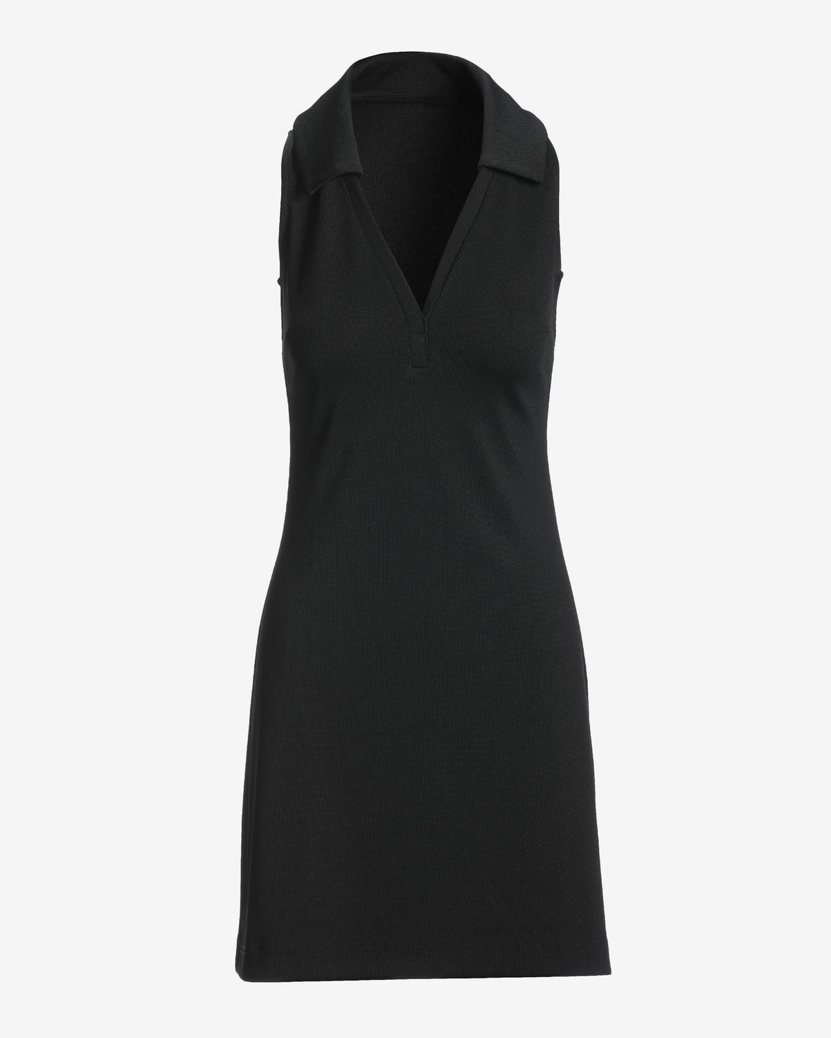 Sleeveless Collared Rib Knit Dress Black