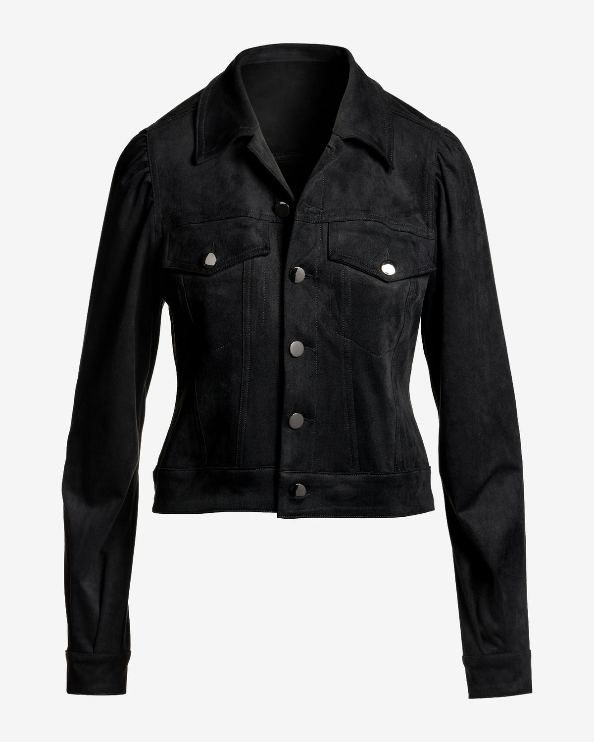 Fall Essential Faux Suede Puff Sleeve Jacket Black
