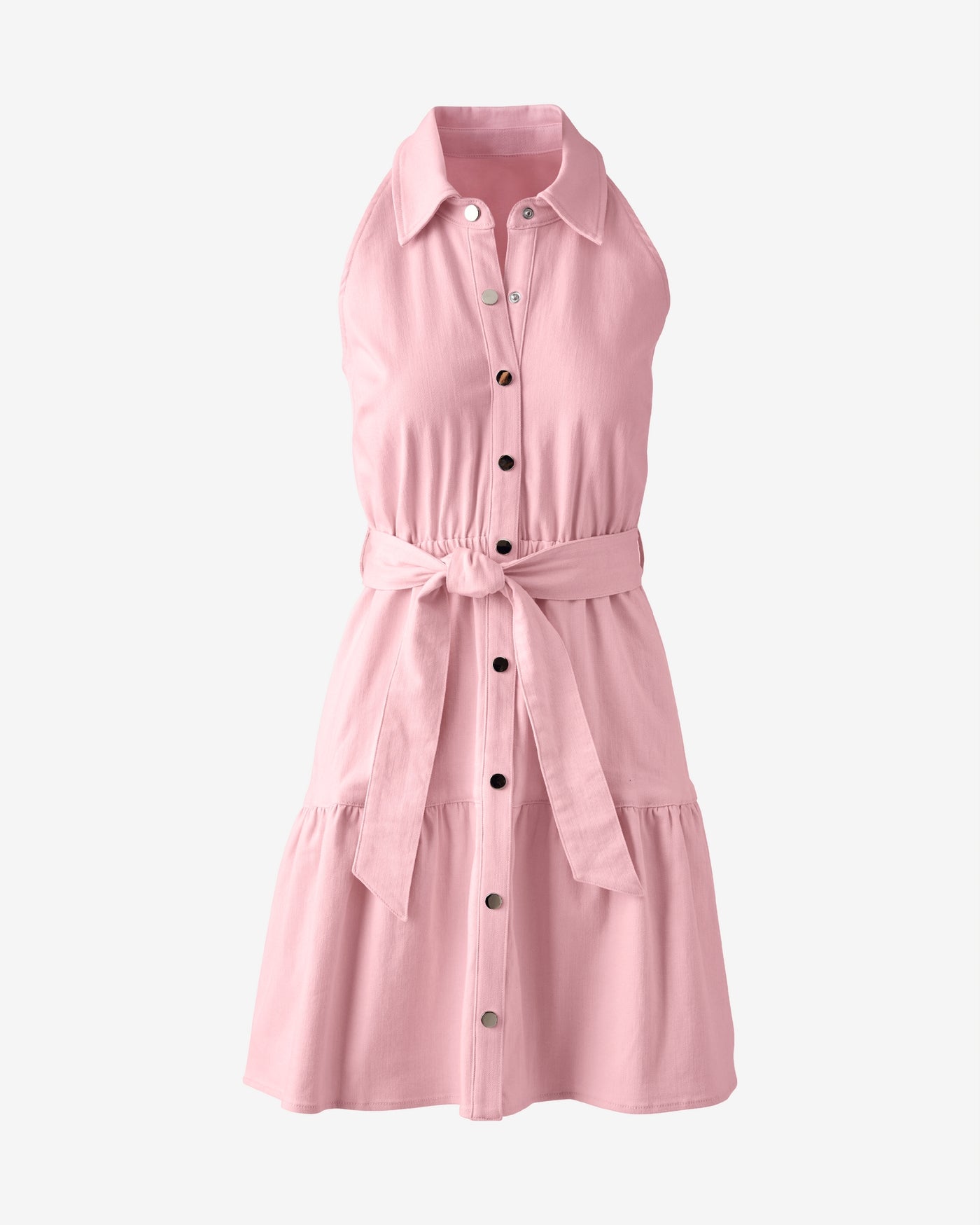 Collared Denim A Line Dress Seashell Pink
