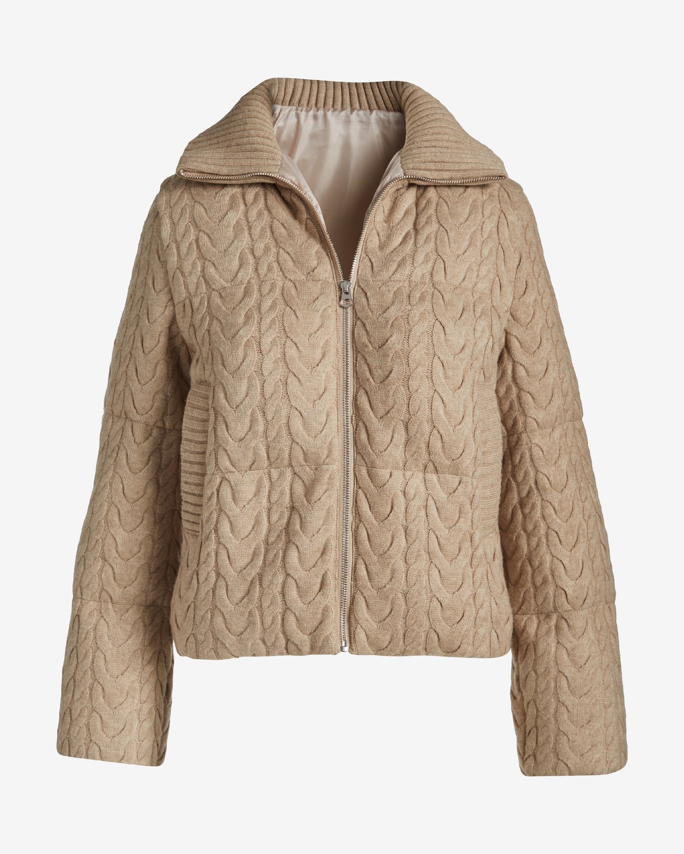 Cable Knit Puffer Coat Heathered Oatmeal