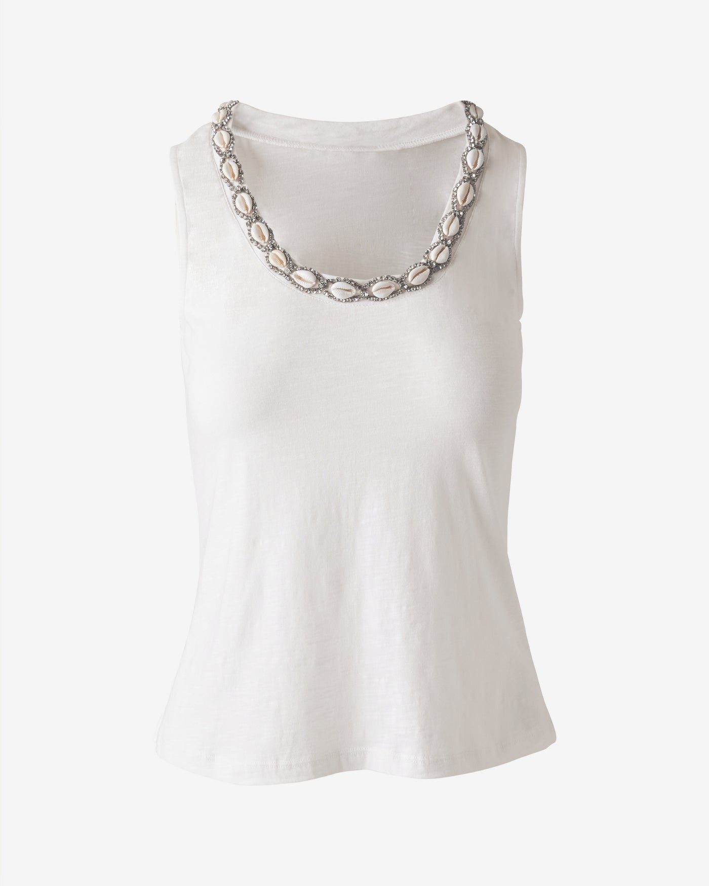 Knit Tank with Shell Trim Pure White