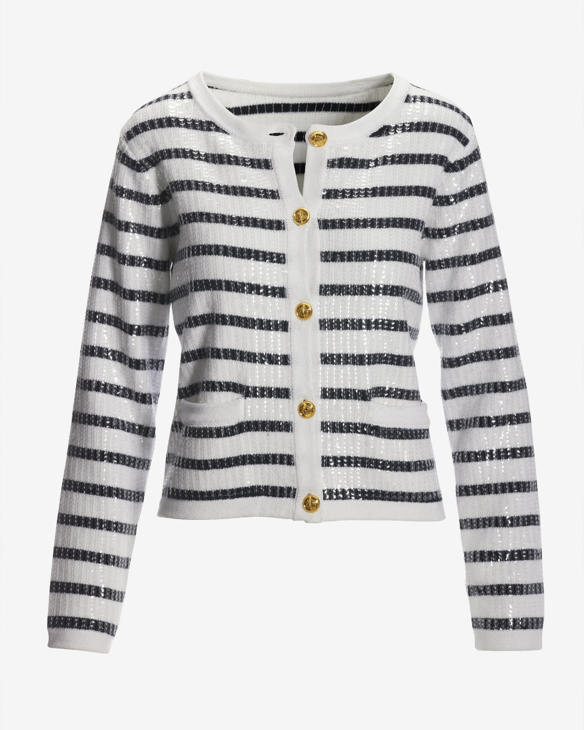 Sequin Stripe Cardigan Off White/Navy