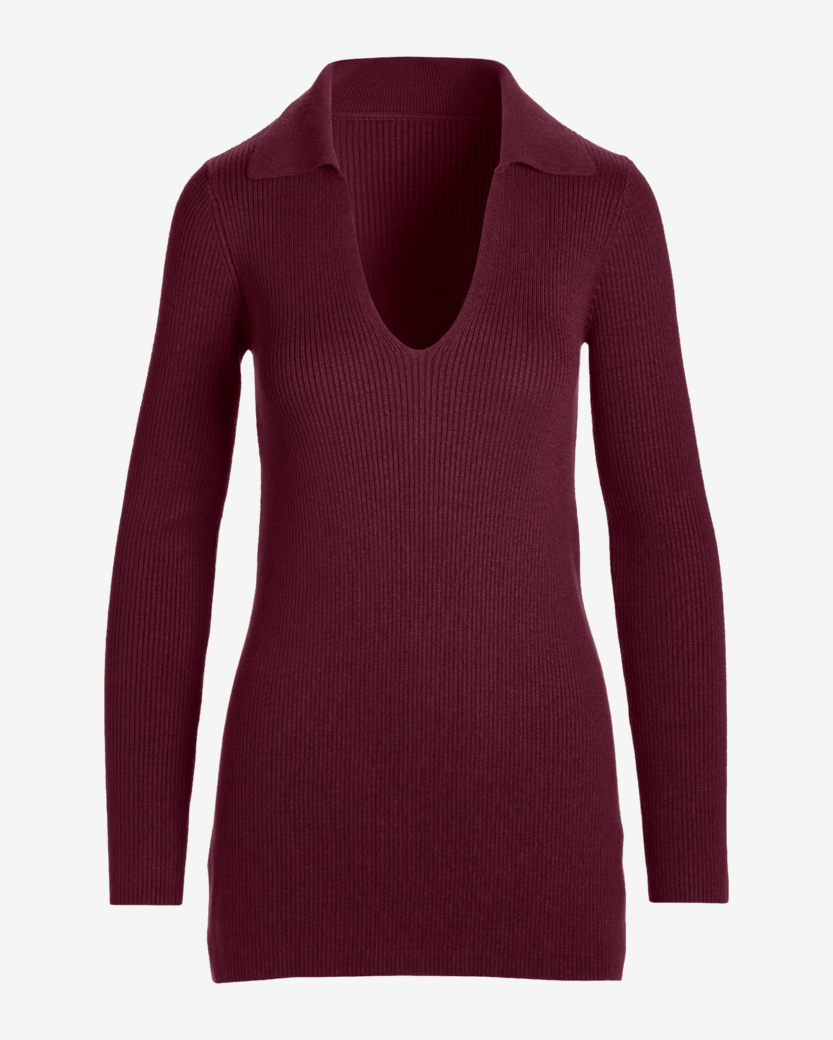 Ribbed Collar Tunic Sweater Black Cherry