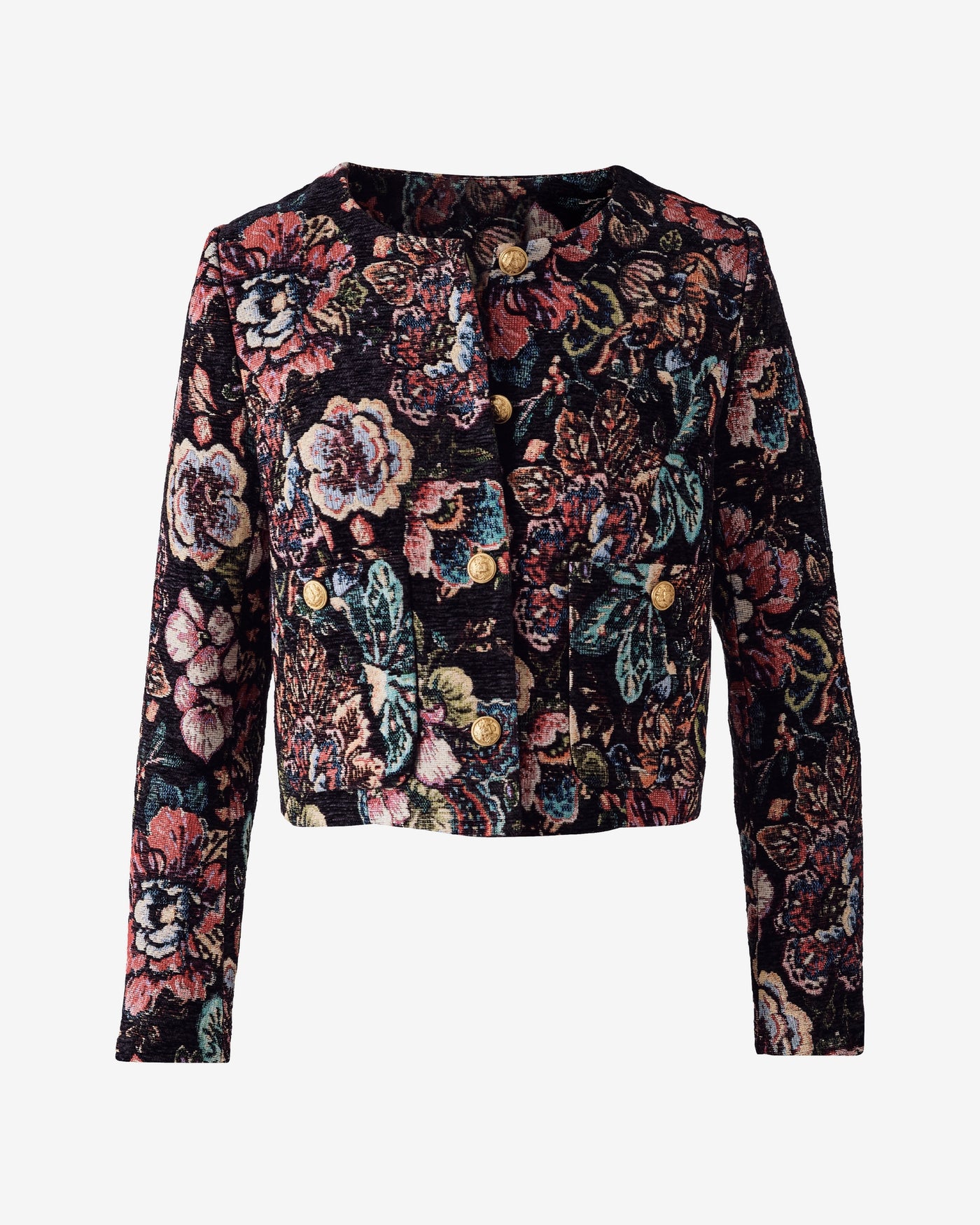 Jacquard Crest Button Lady Jacket Black Multi