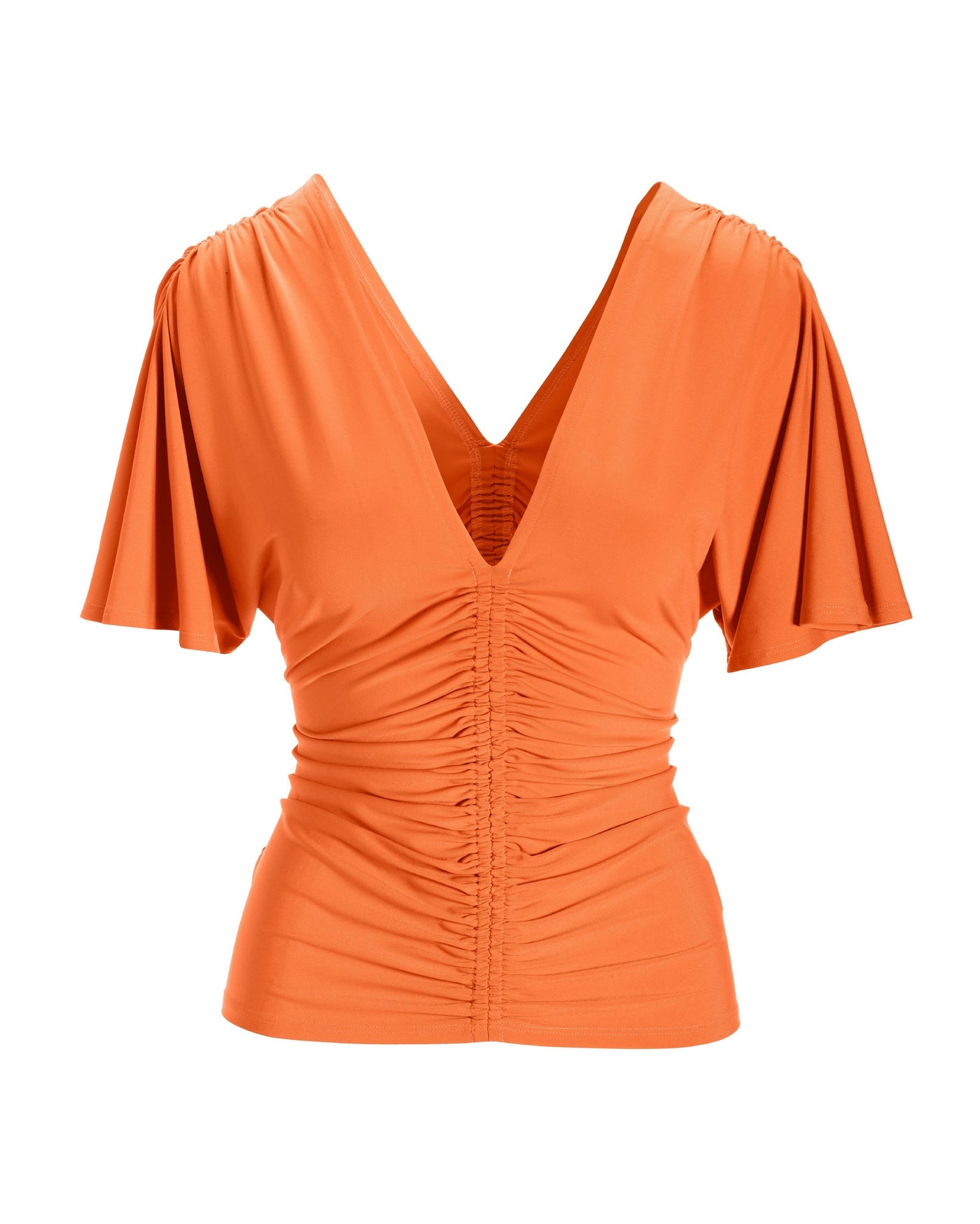 Ruched Center V Neck Short Sleeve Top Nectarine