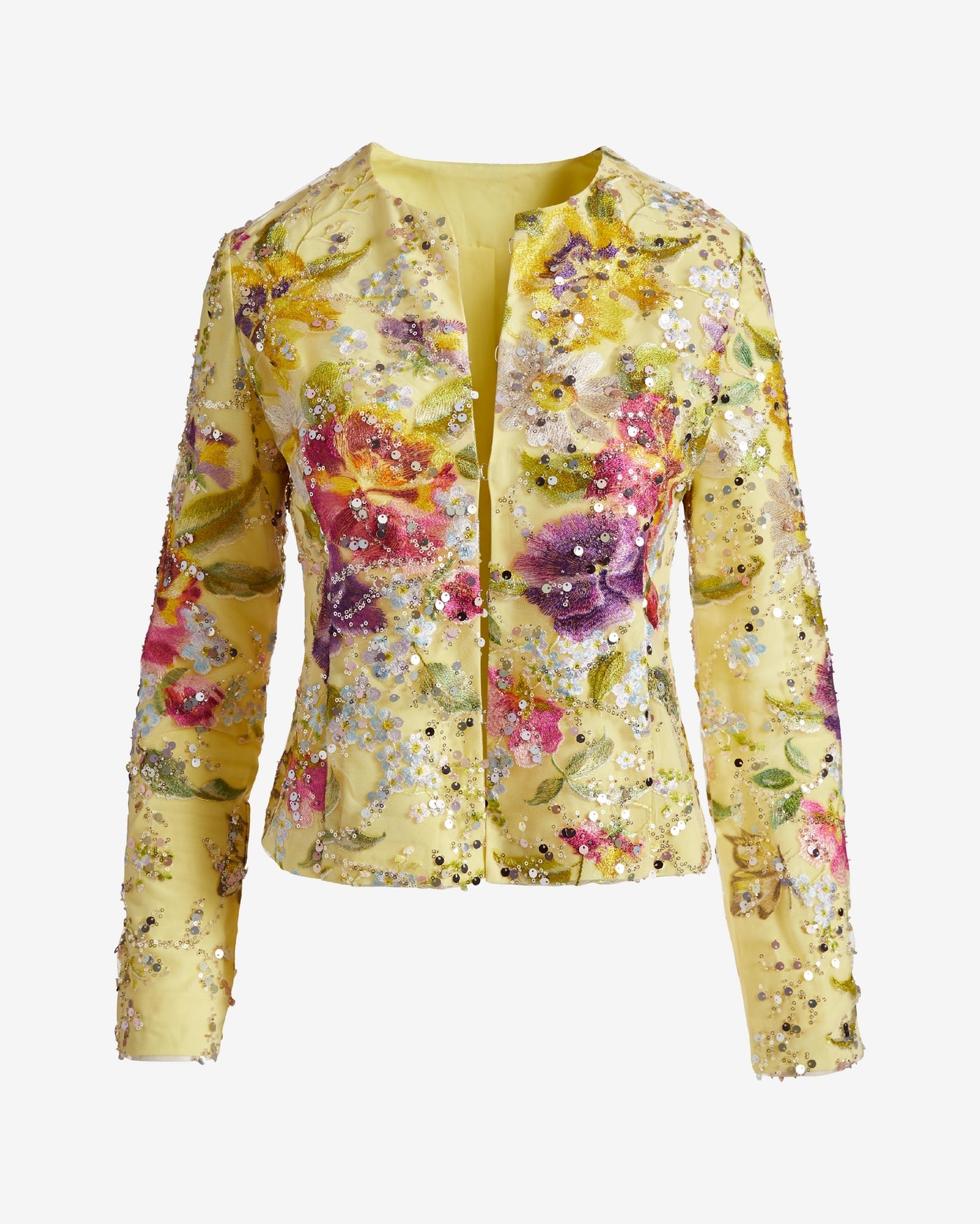 Floral Embroidered Sequin Jacket Pale Banana Multi