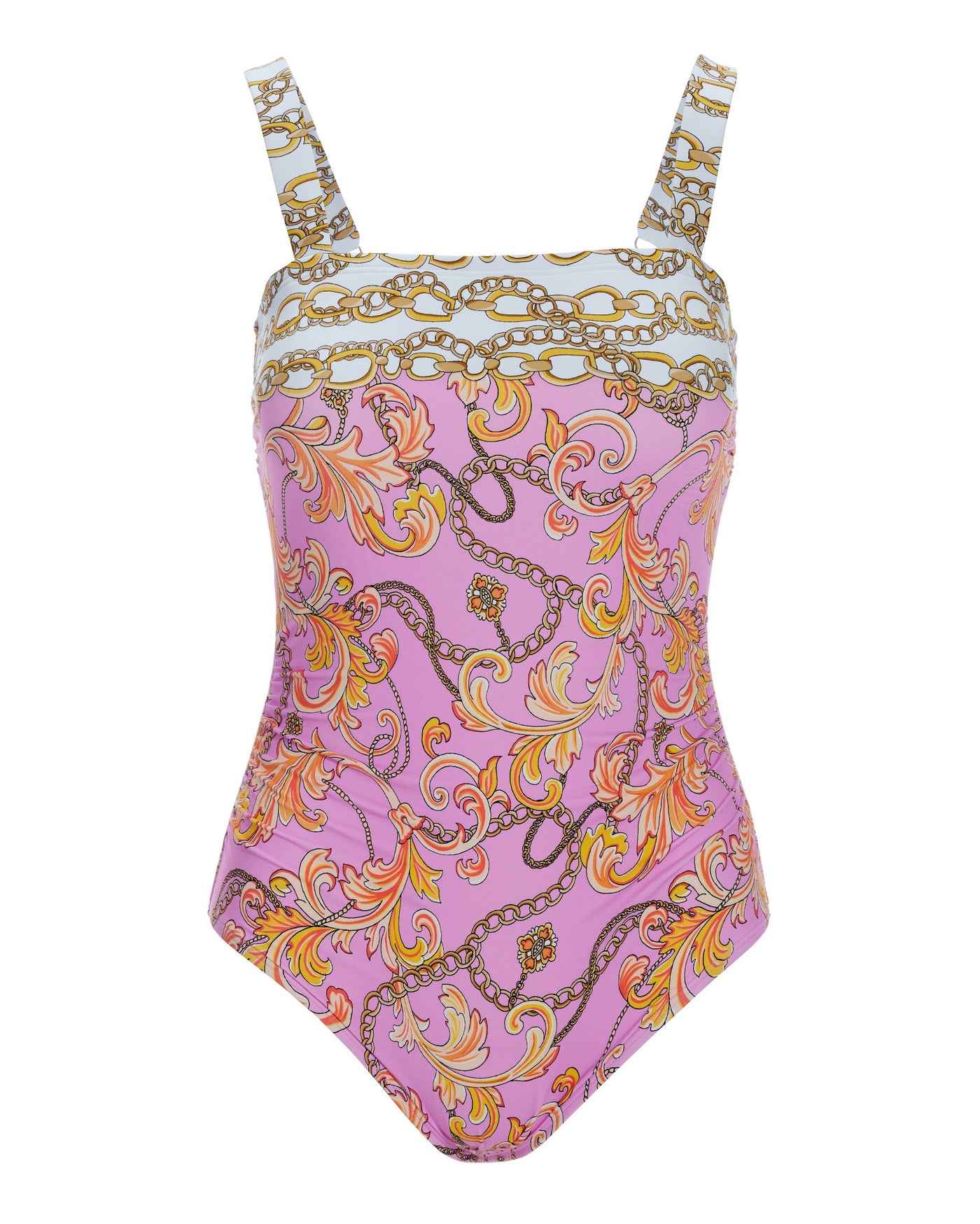 Swim Sense Filigree Status Square Neck One Piece Pink