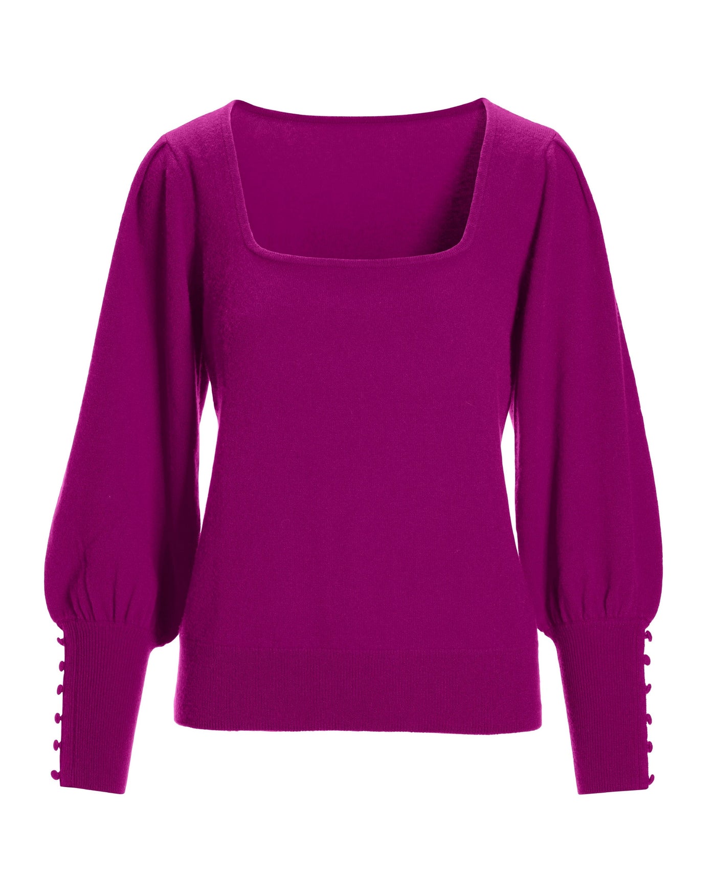 Cashmere Square-Neck Button-Cuff Sweater Purple