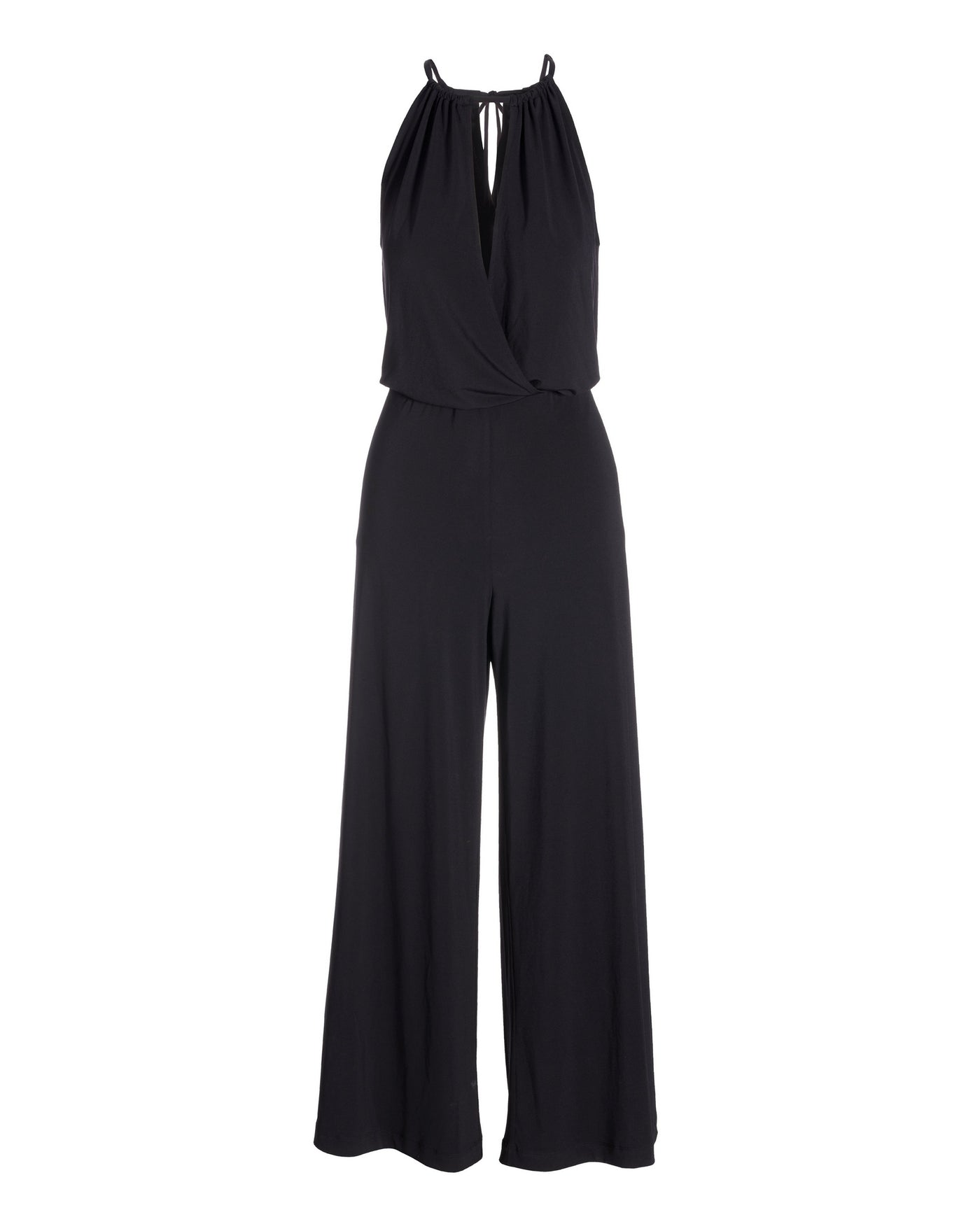 High-Neck Keyhole Blouson Knit Jumpsuit Black