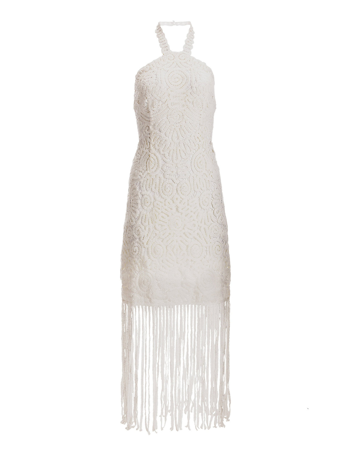 Crochet Fringe Halter Dress White