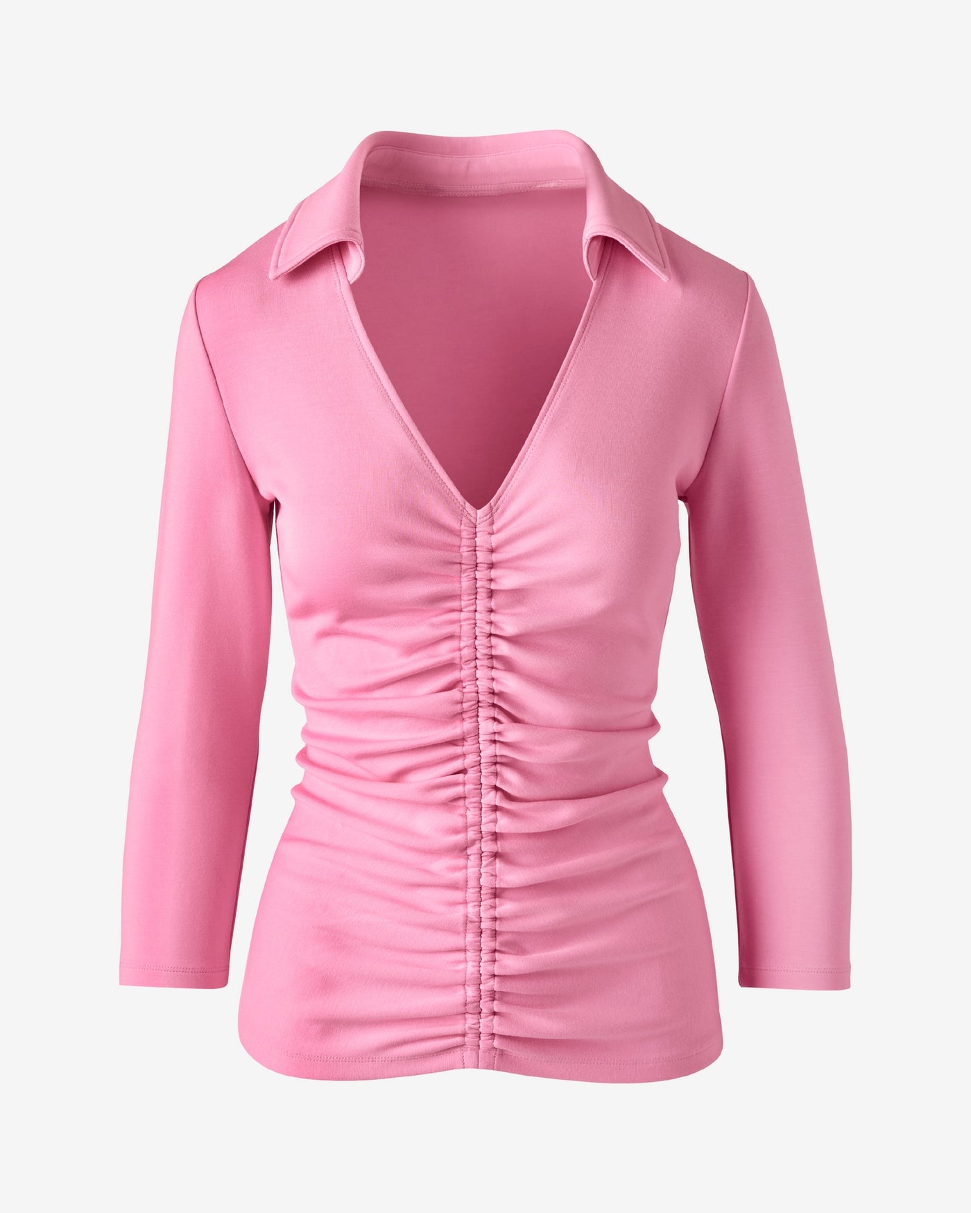 Ruched Polo Knit Top Sachet Pink