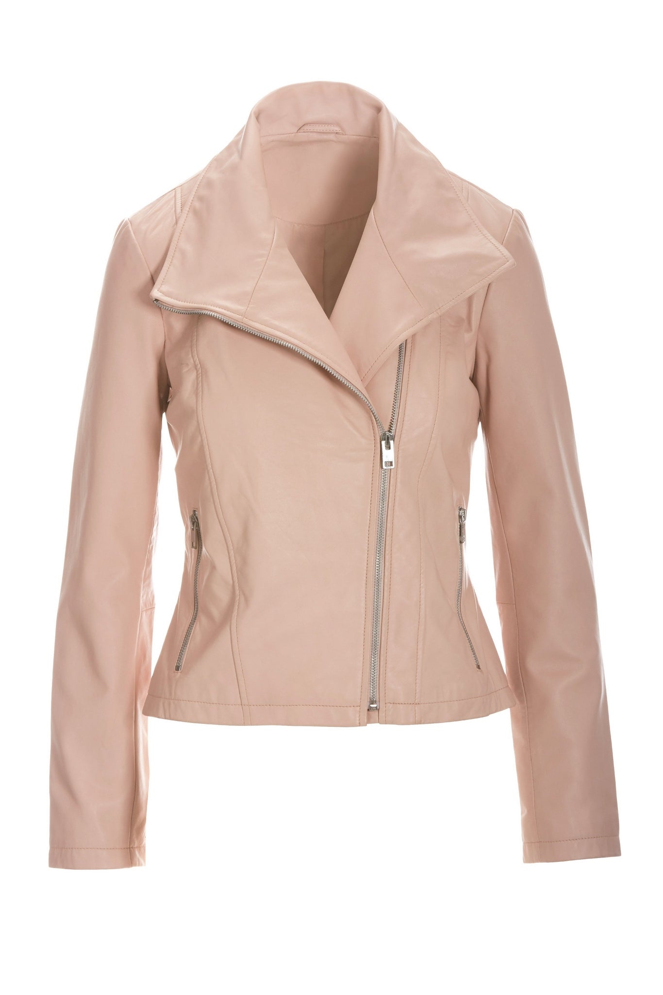 Leather Collared Moto Jacket Blush