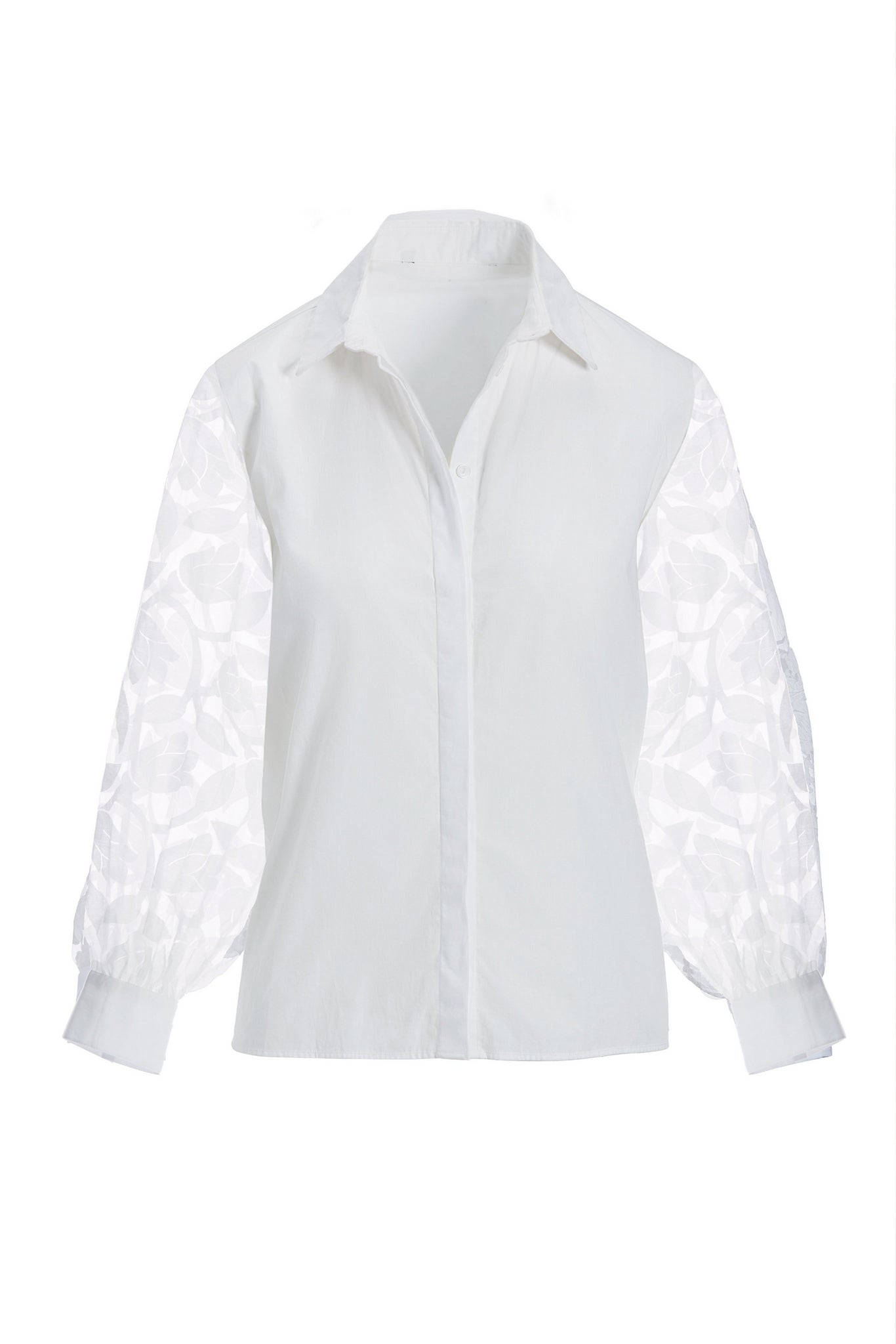 Illusion Embroidered Sleeve Shirt White